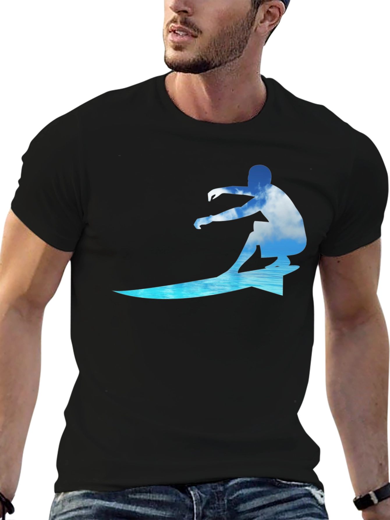 Surfing Cloud Graphic Black T-Shirt