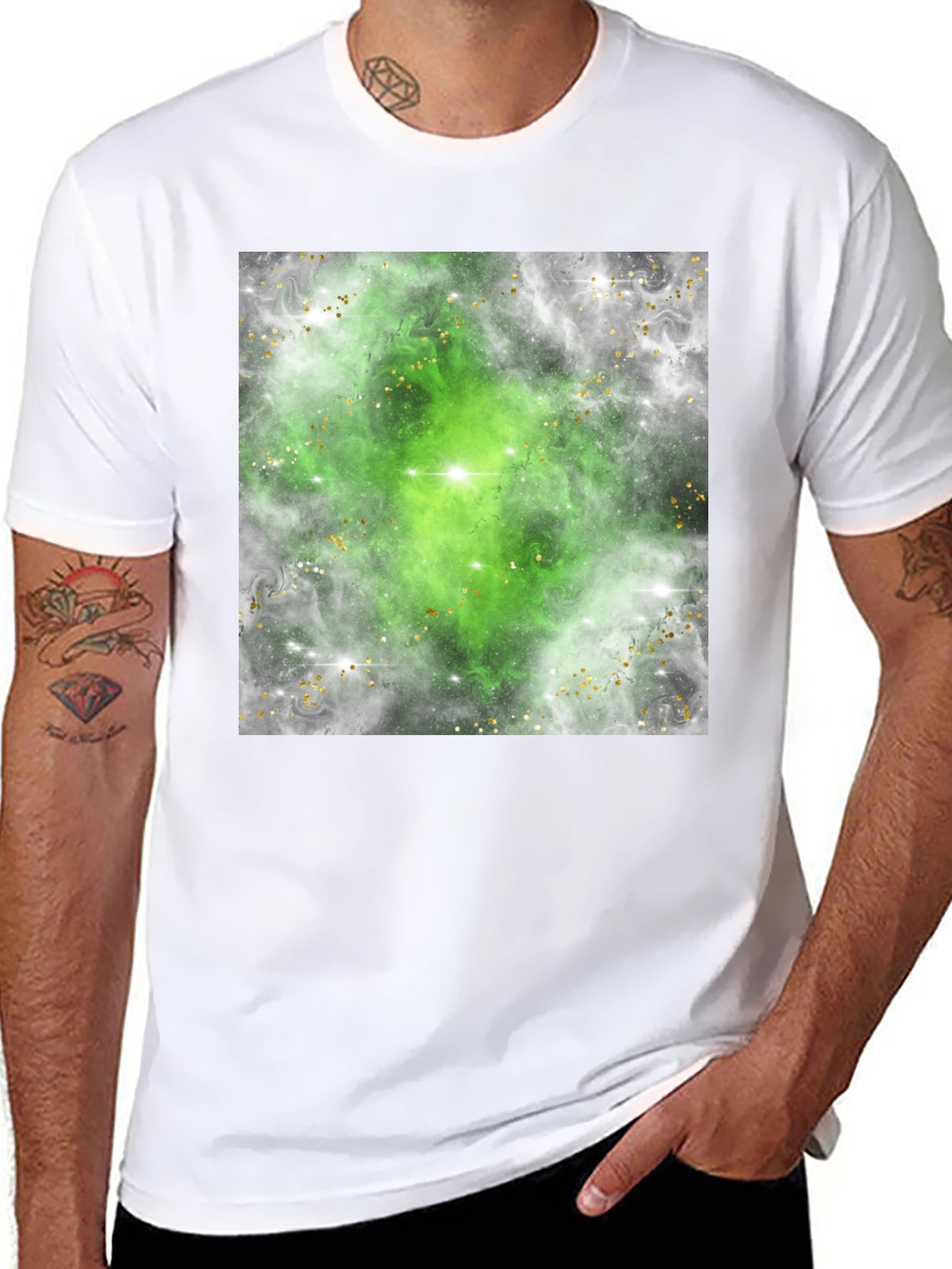 Green Nebula Graphic Tee - Black Cotton T-Shirt