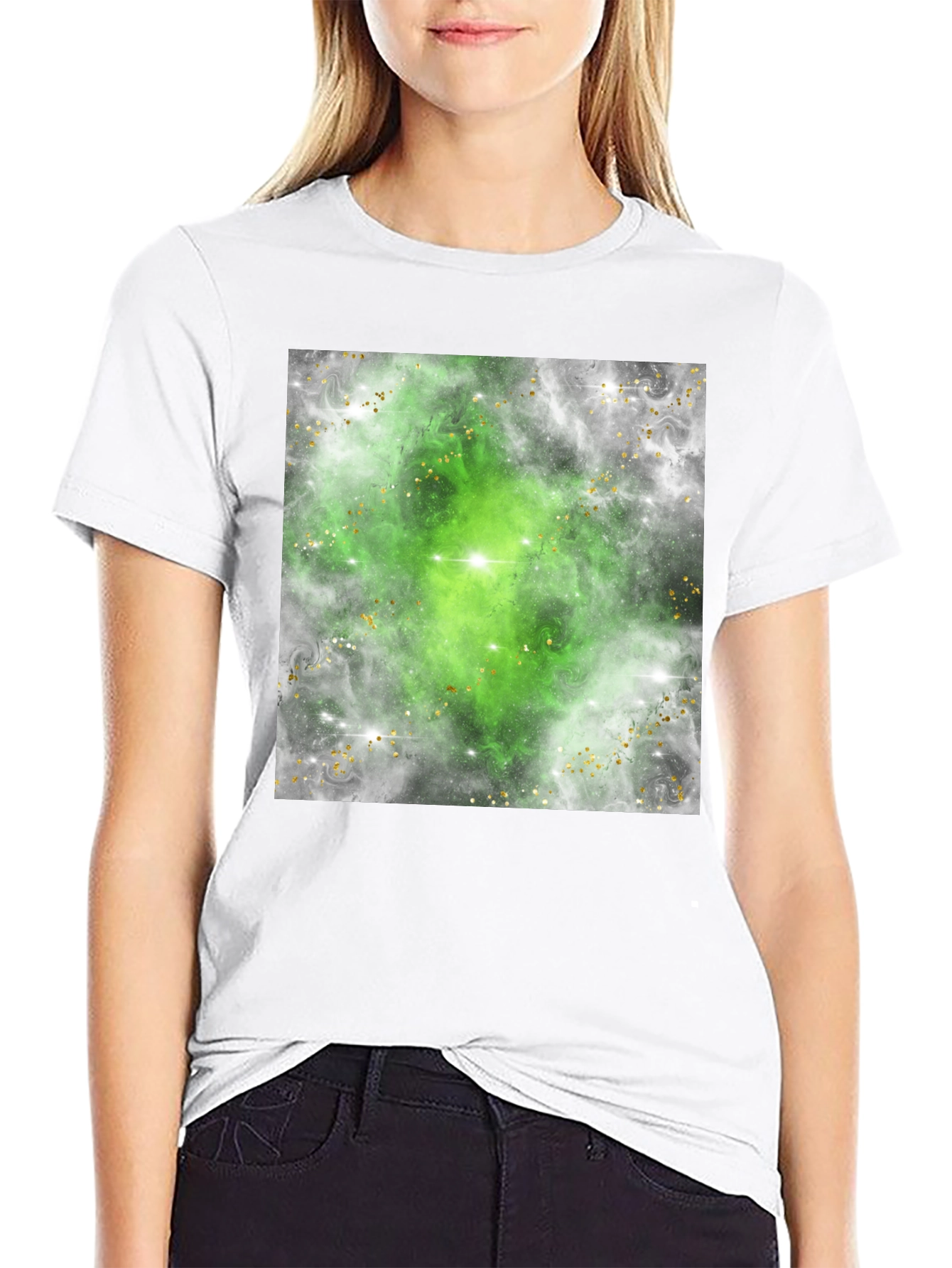 Green Nebula Graphic Tee - Black Cotton T-Shirt