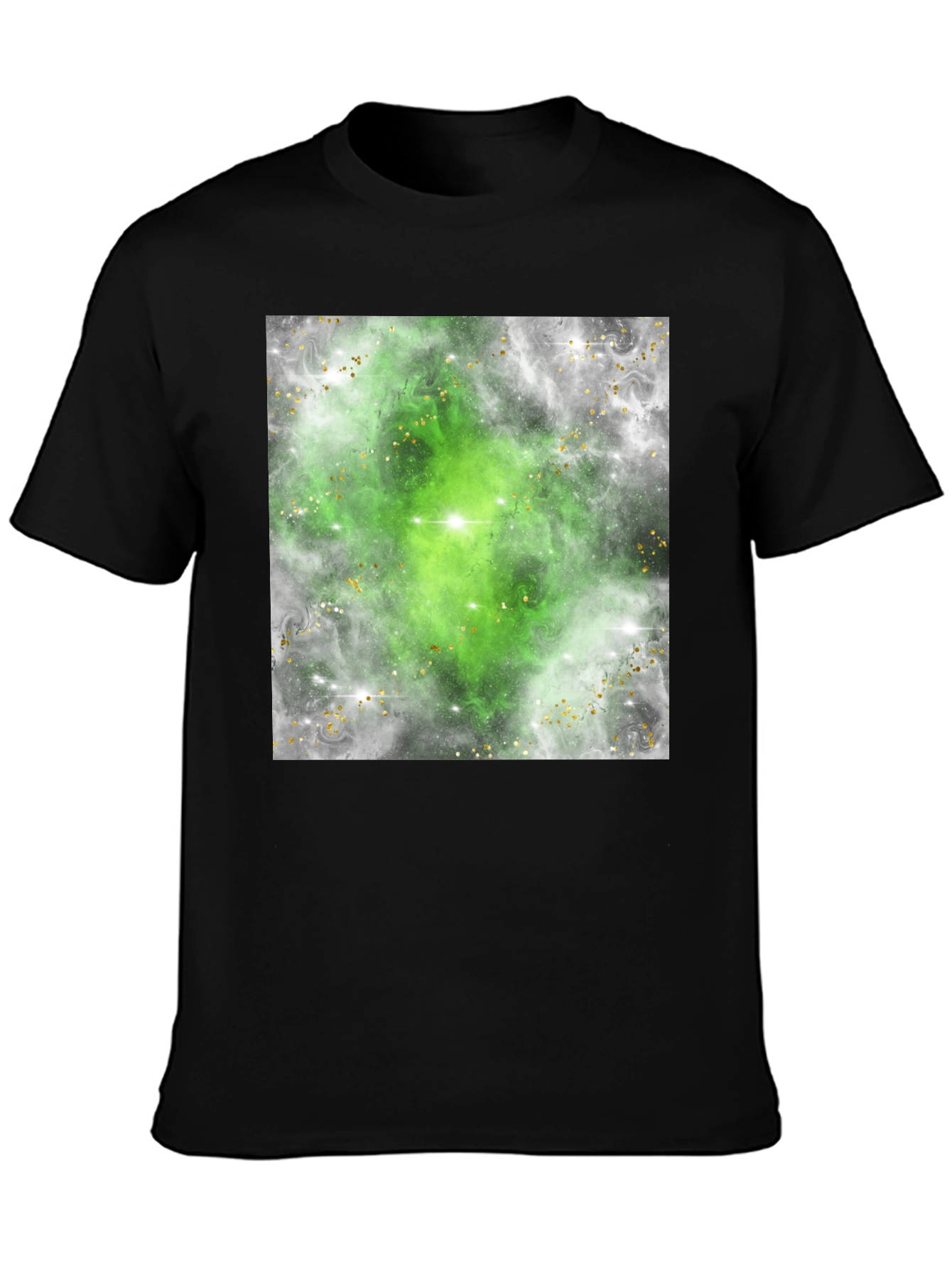 Green Nebula Graphic Tee - Black Cotton T-Shirt
