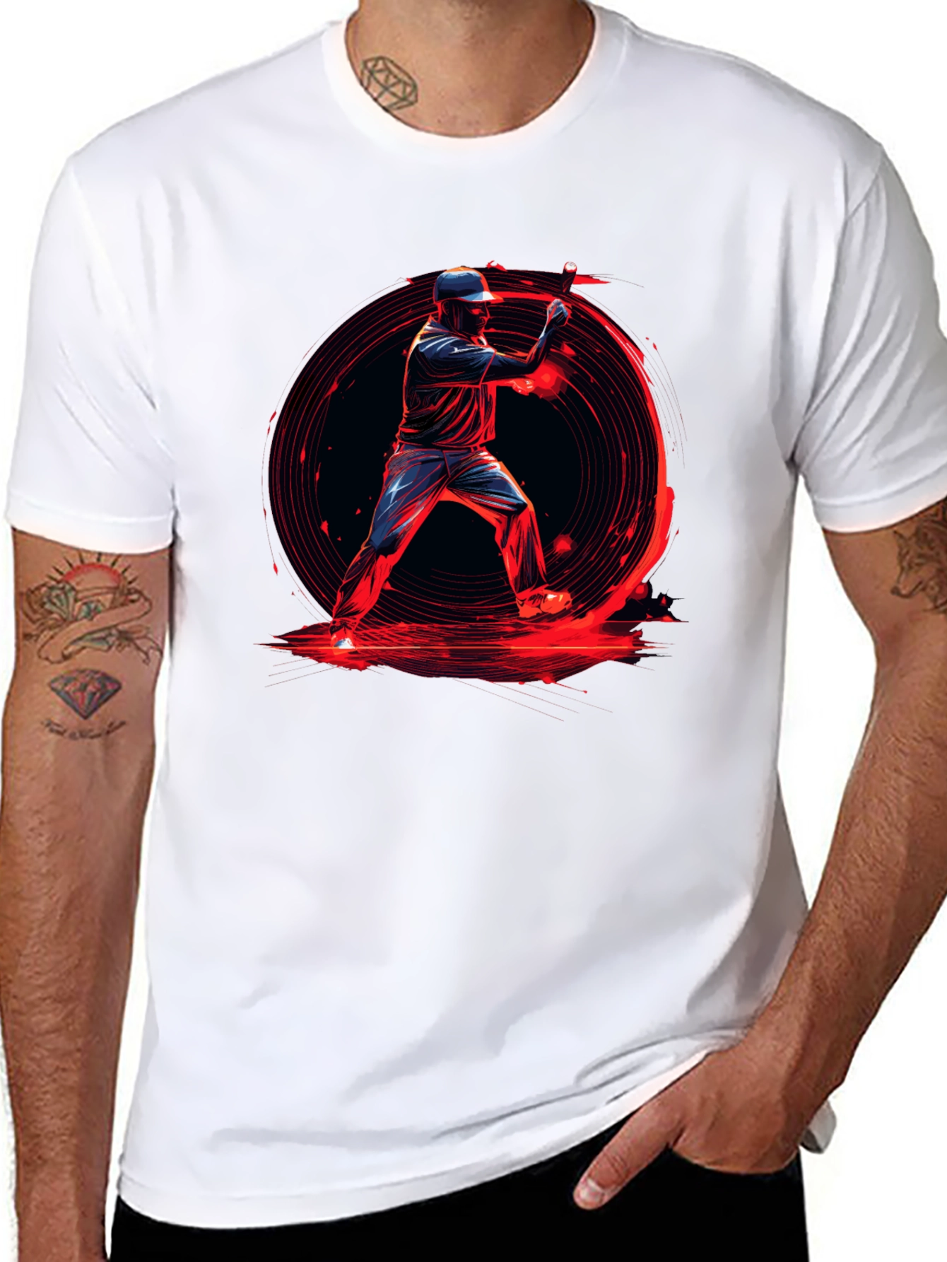 Baseball Hitter Graphic Tee - Black Cotton Blend