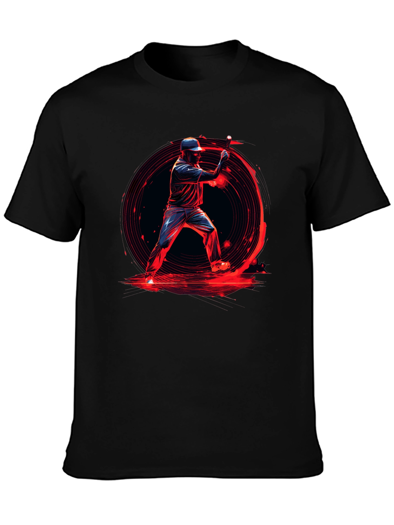 Baseball Hitter Graphic Tee - Black Cotton Blend