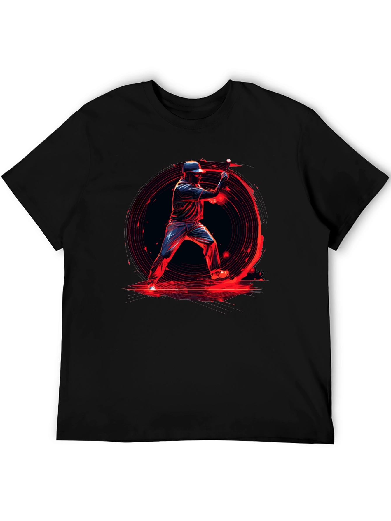 Baseball Hitter Graphic Tee - Black Cotton Blend