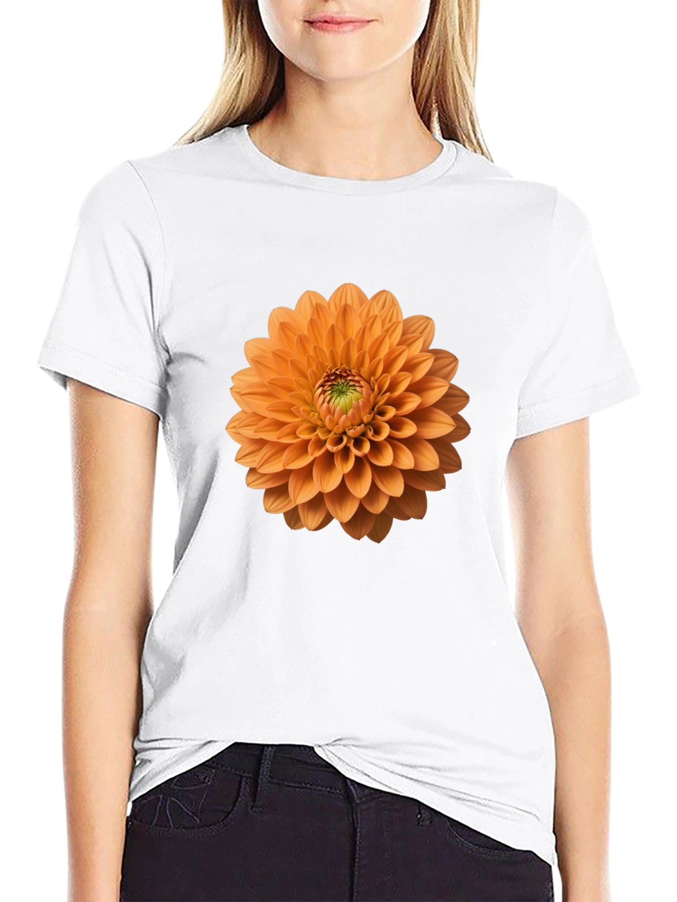 Floral Graphic Tee - Orange Dahlia Print