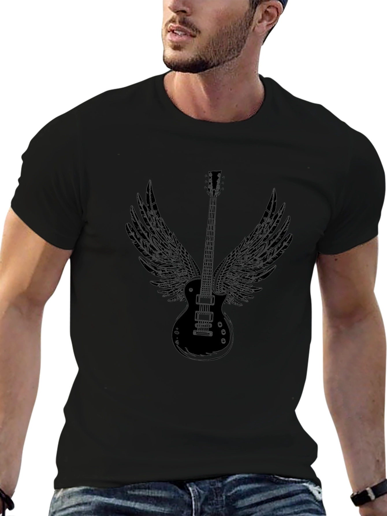 Guitar Wings Graphic Black T-Shirt