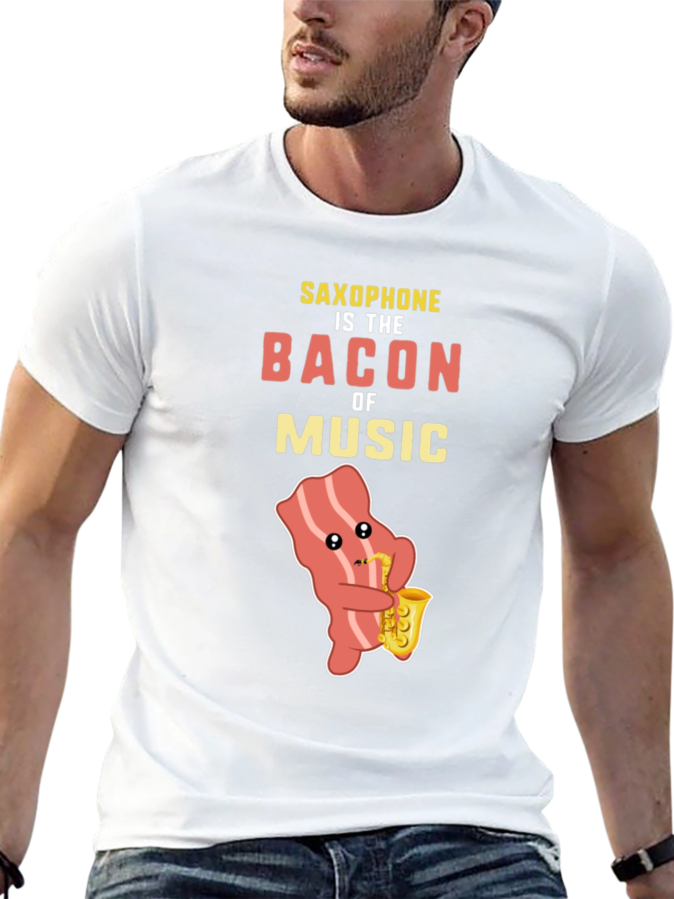 Saxophone Bacon Music T-Shirt Funny Musician Tee