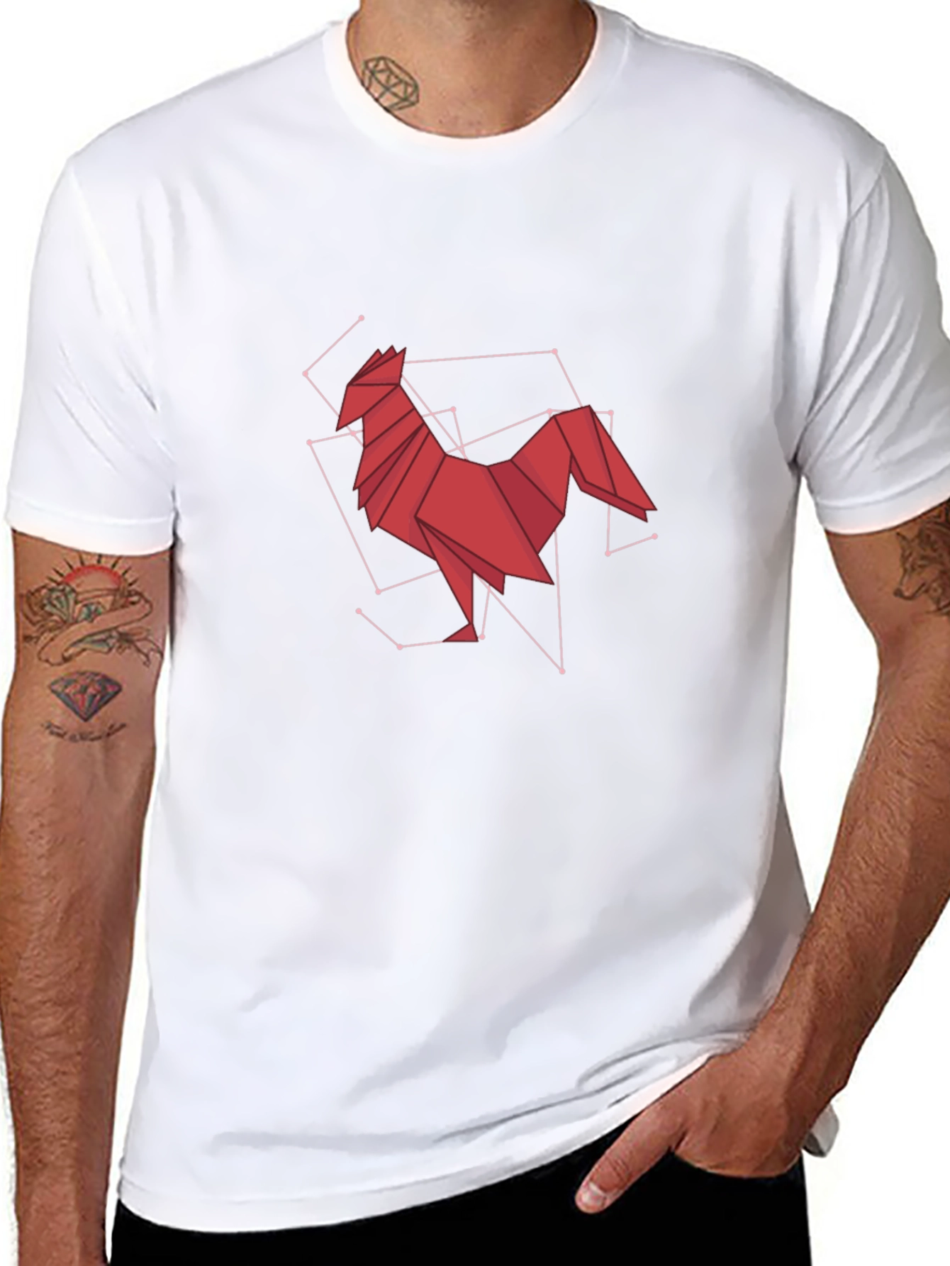 Geometric Rooster Graphic Tee - Modern Art Design