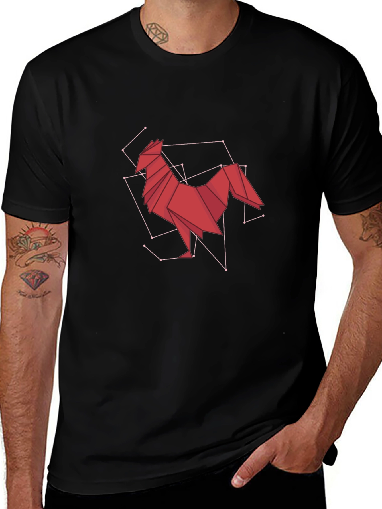 Geometric Rooster Graphic Tee - Modern Art Design
