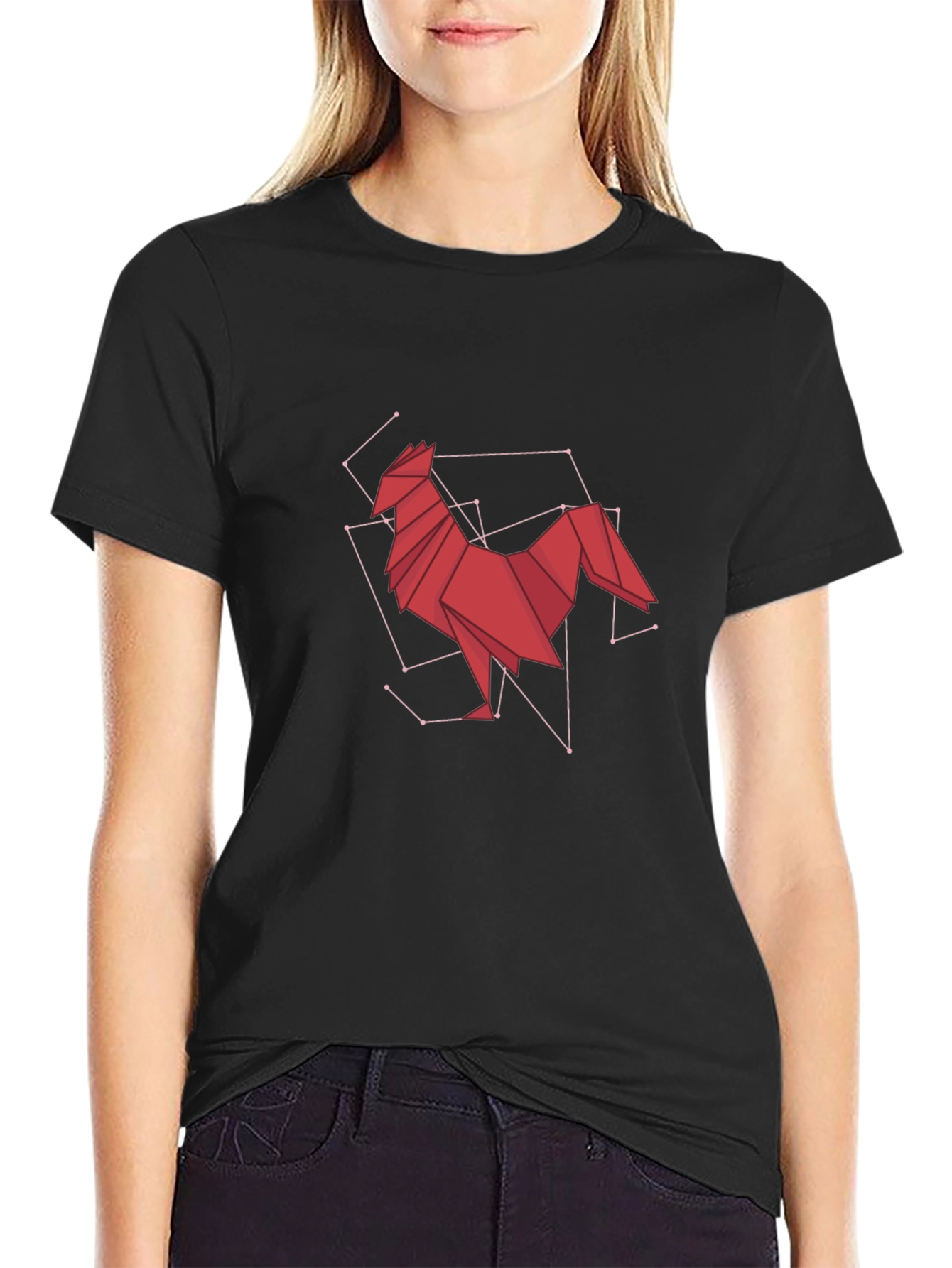 Geometric Rooster Graphic Tee - Modern Art Design