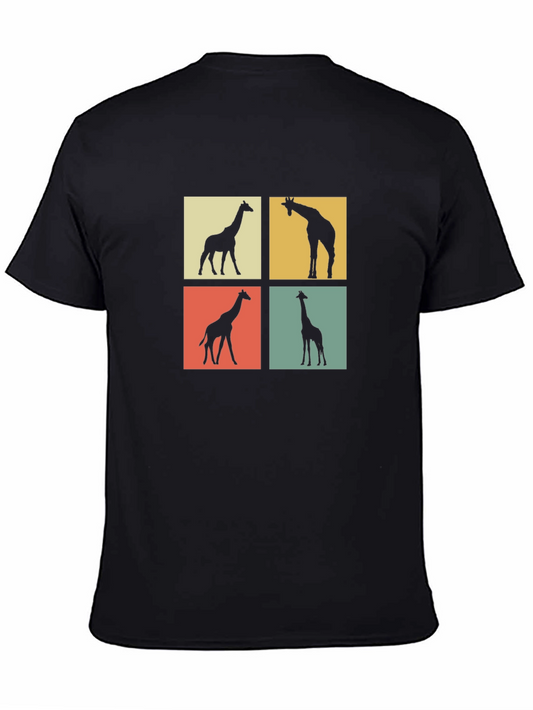 Giraffe Pop Art Graphic Tee - Classic Black Cotton Shirt