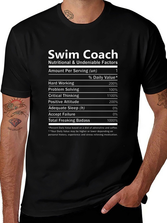 Swim Coach Nutrition Facts Black T-Shirt