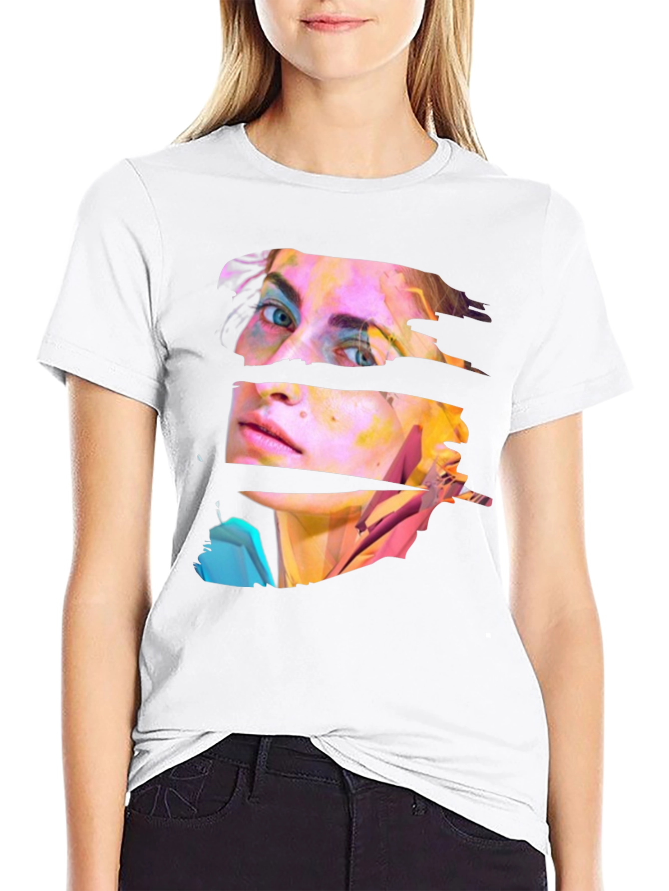 Abstract Face Graphic Black Tee