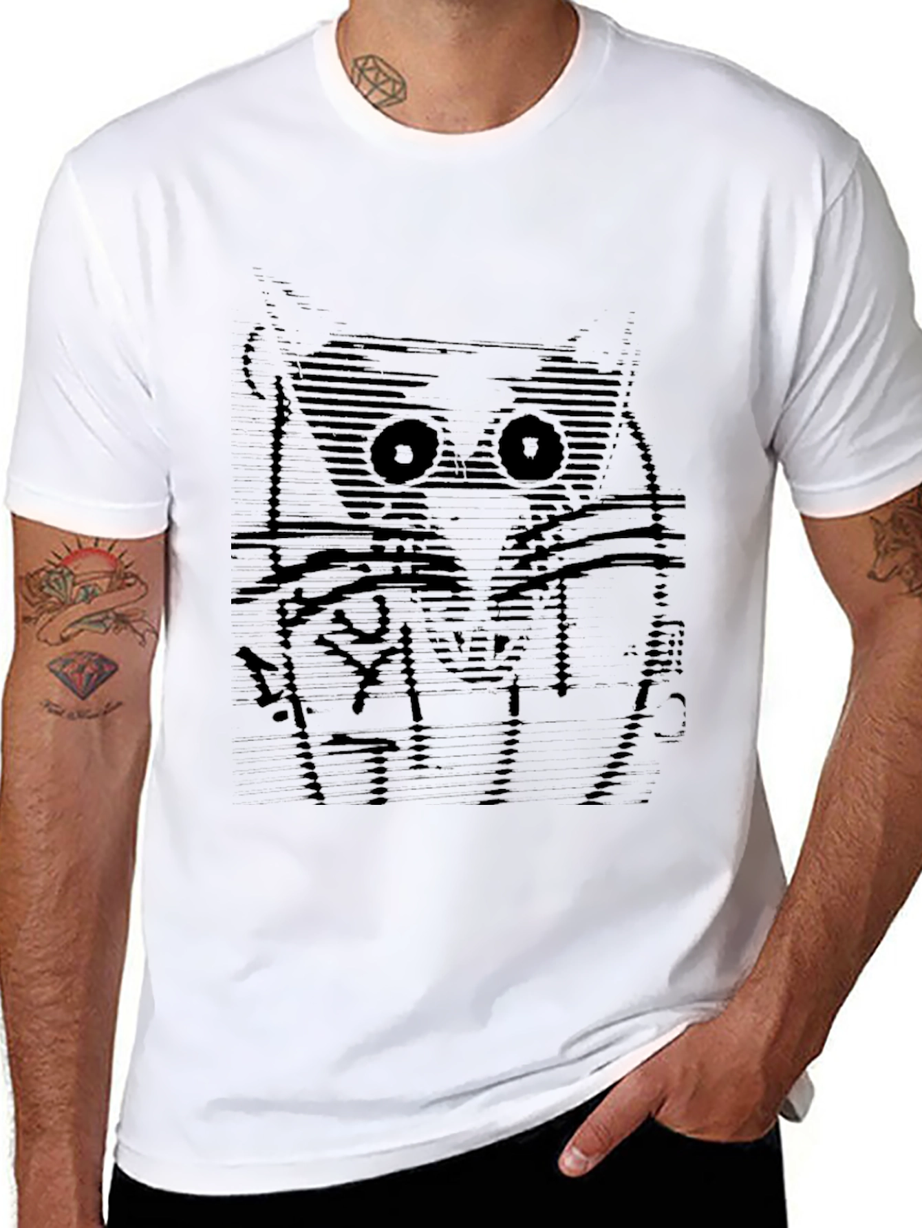 Abstract Owl Graphic Black T-Shirt