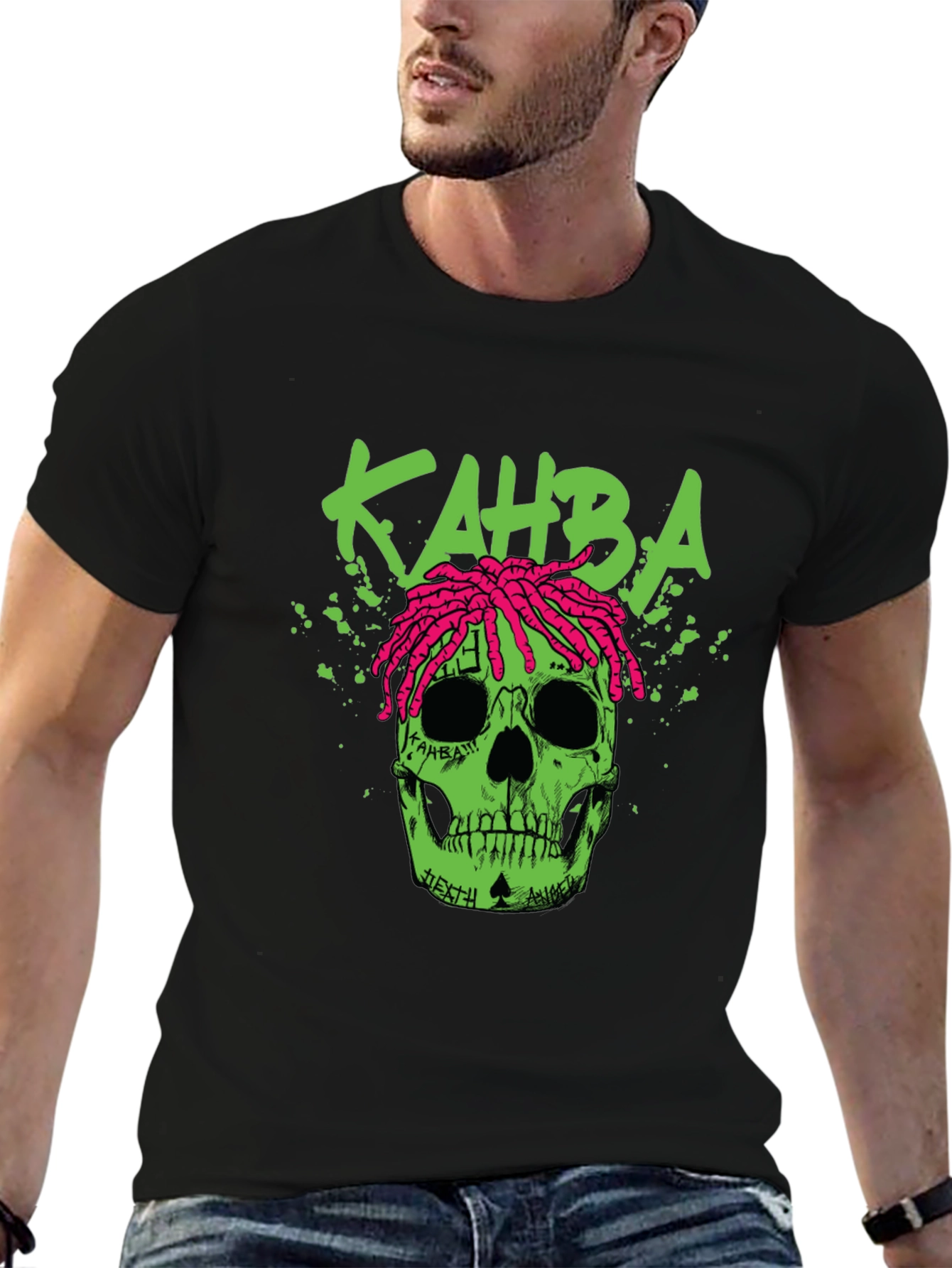 Kahba Skull Graphic Print T-Shirt - Black