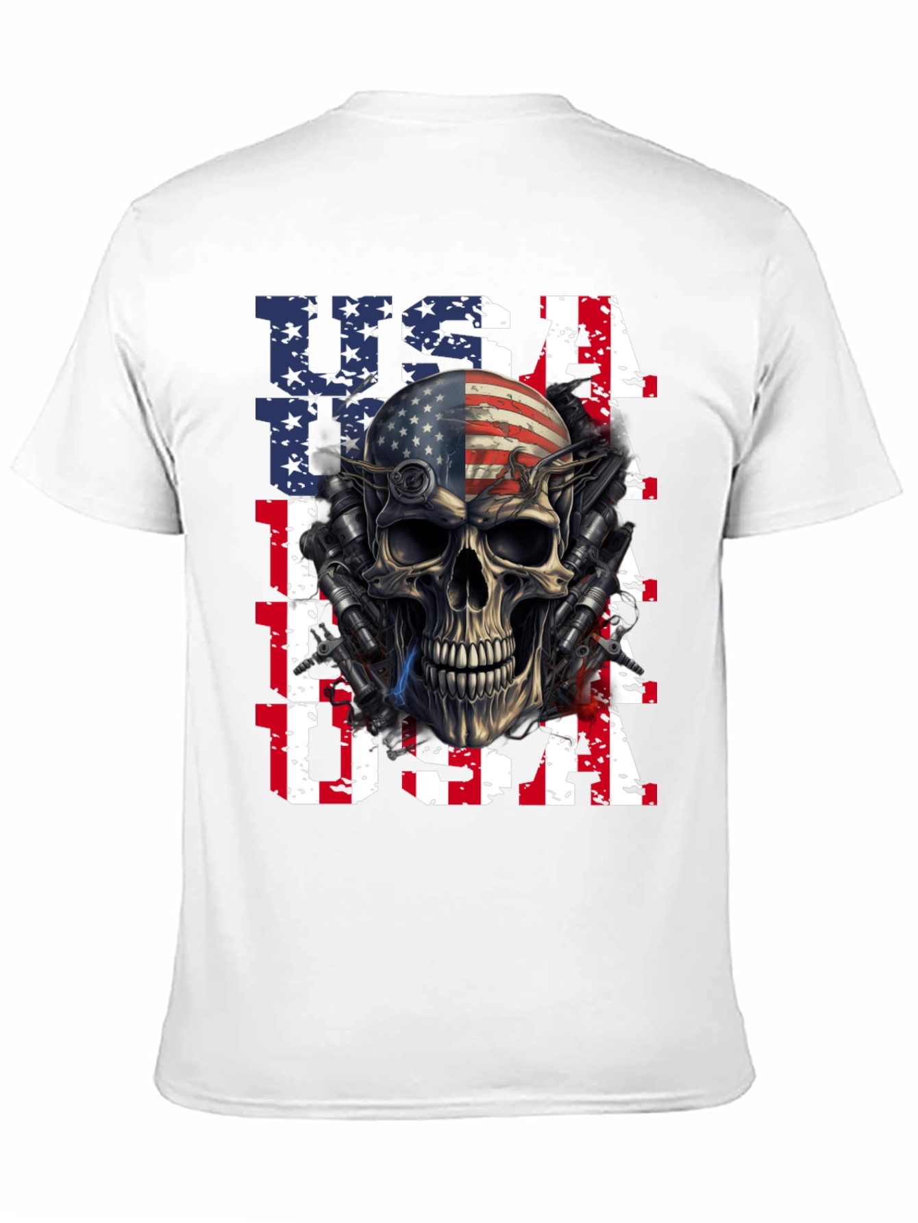 USA Flag Skull Graphic Print T-Shirt