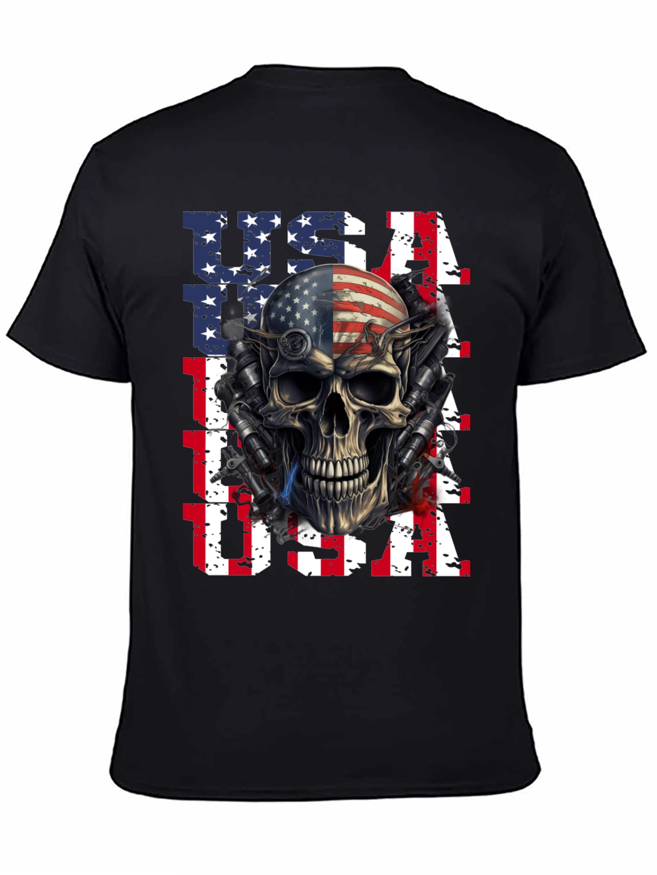 USA Flag Skull Graphic Print T-Shirt