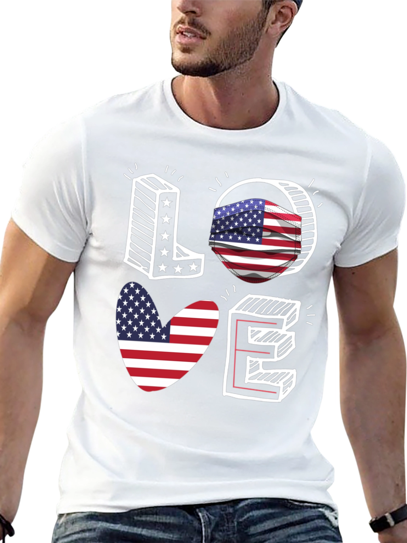 Patriotic LOVE T-Shirt: USA Flag Design