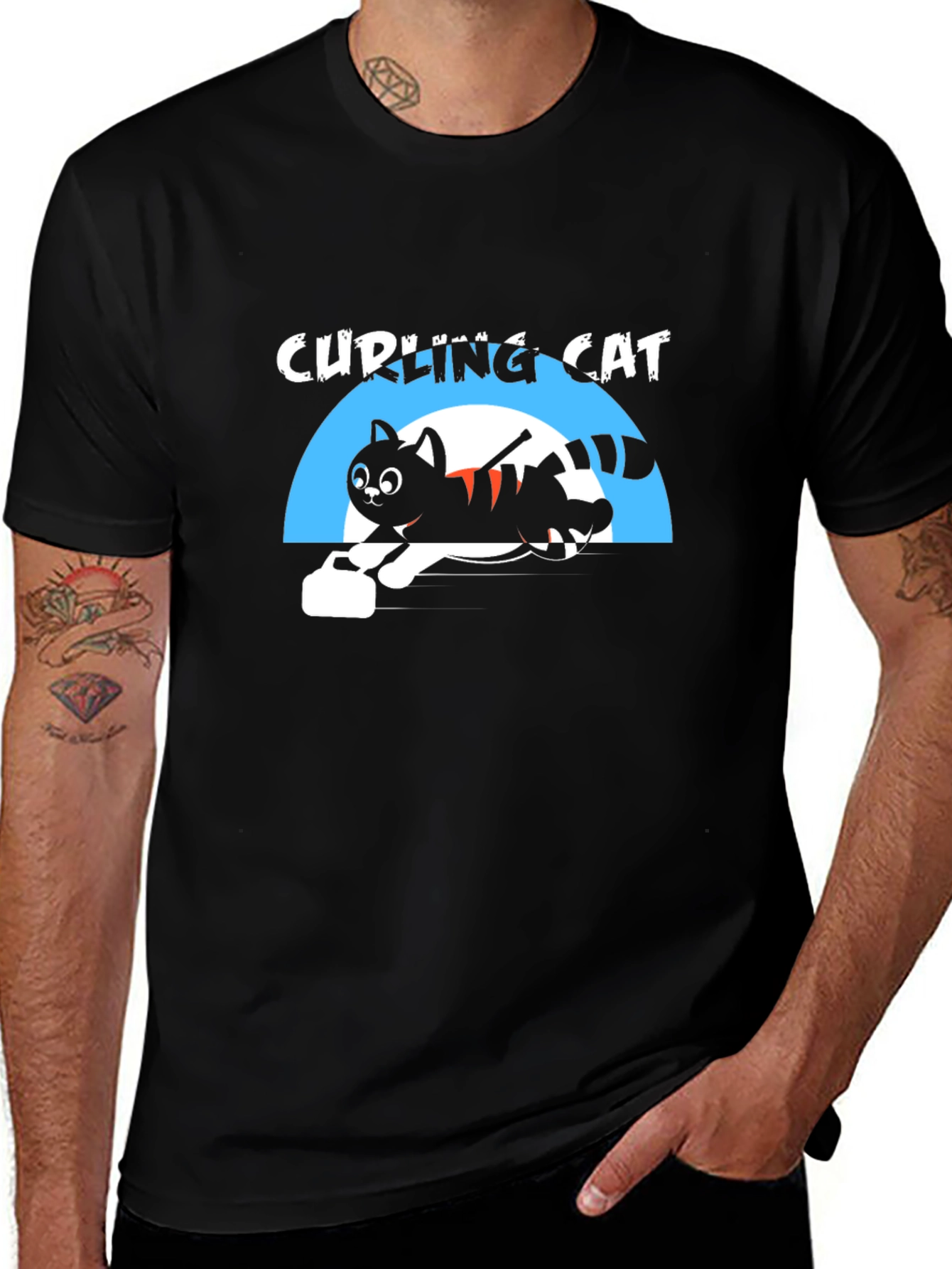 Curling Cat T-Shirt - Unique Graphic Tee