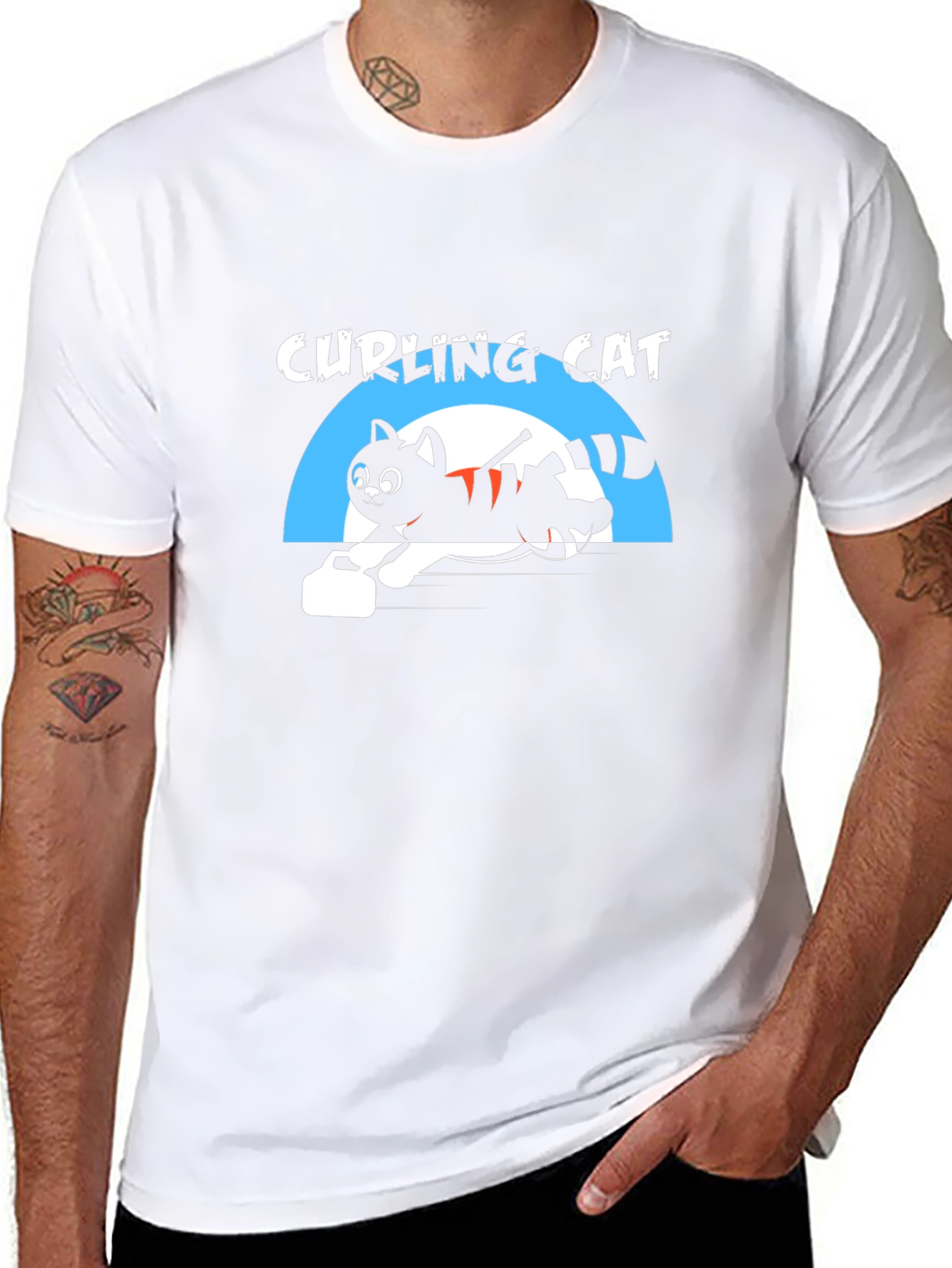 Curling Cat T-Shirt - Unique Graphic Tee