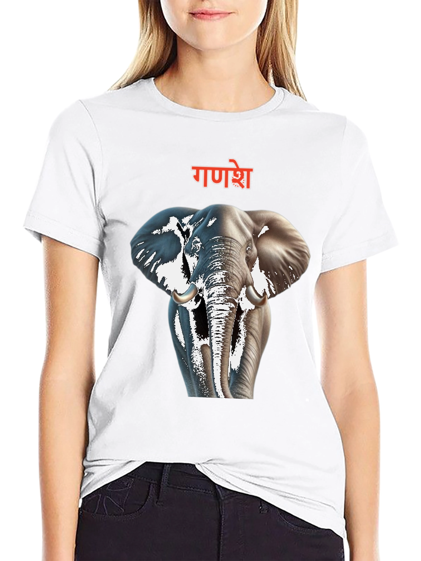 Ganesh Elephant Graphic Black T-Shirt