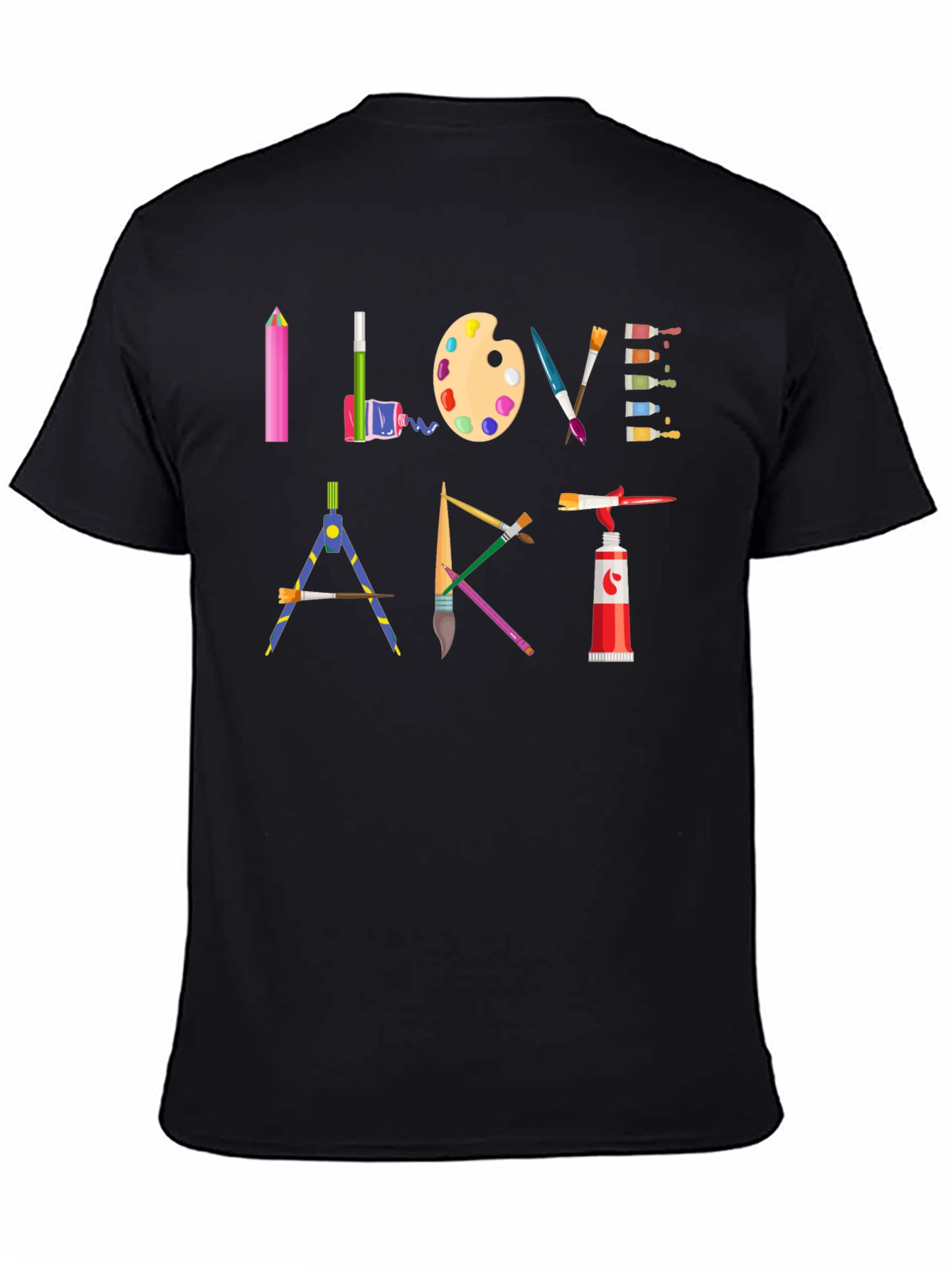 I Love Art Black T-Shirt - Artist Supplies Design
