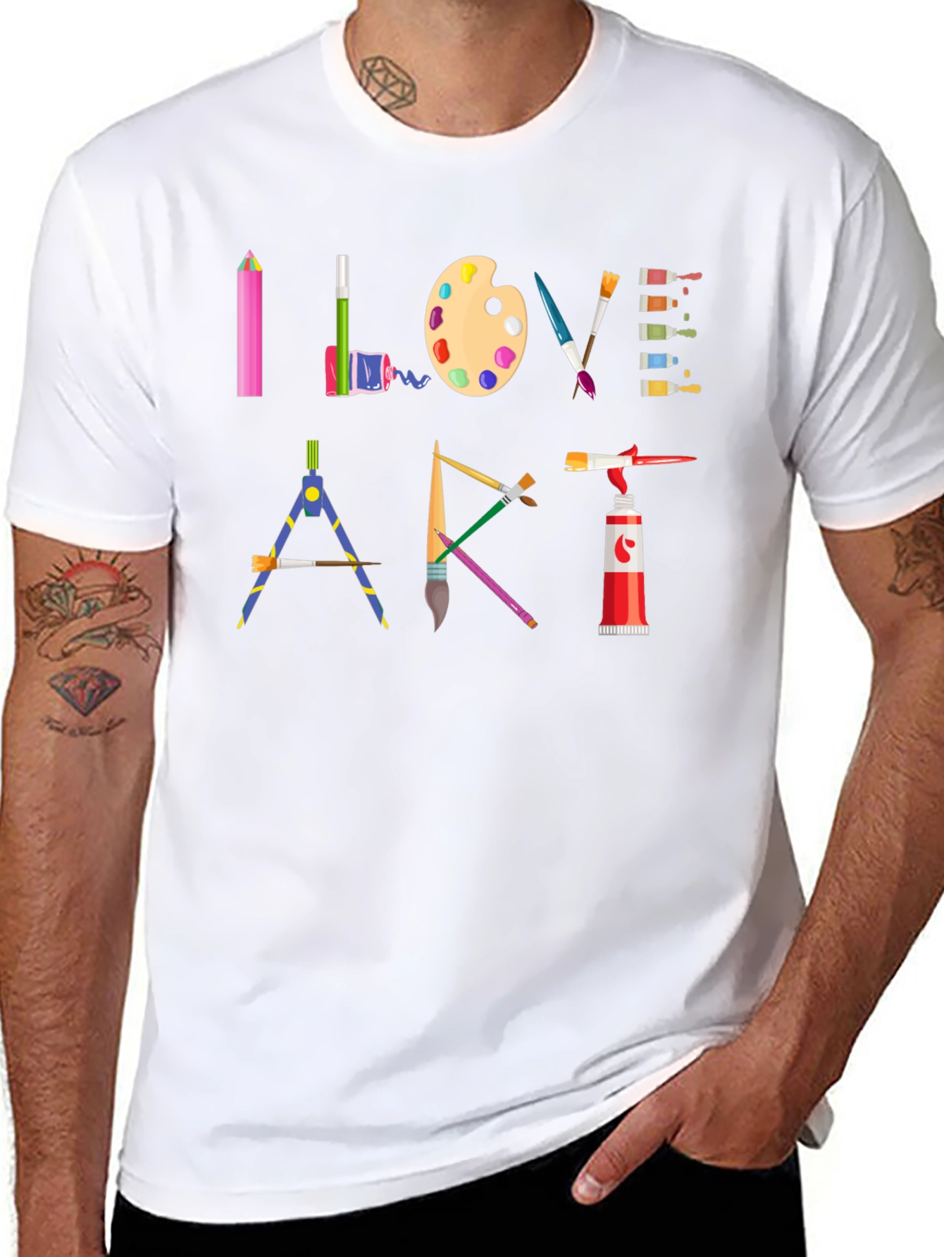 I Love Art Black T-Shirt - Artist Supplies Design