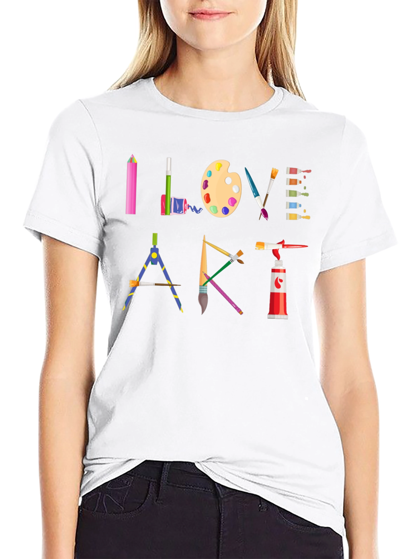 I Love Art Black T-Shirt - Artist Supplies Design