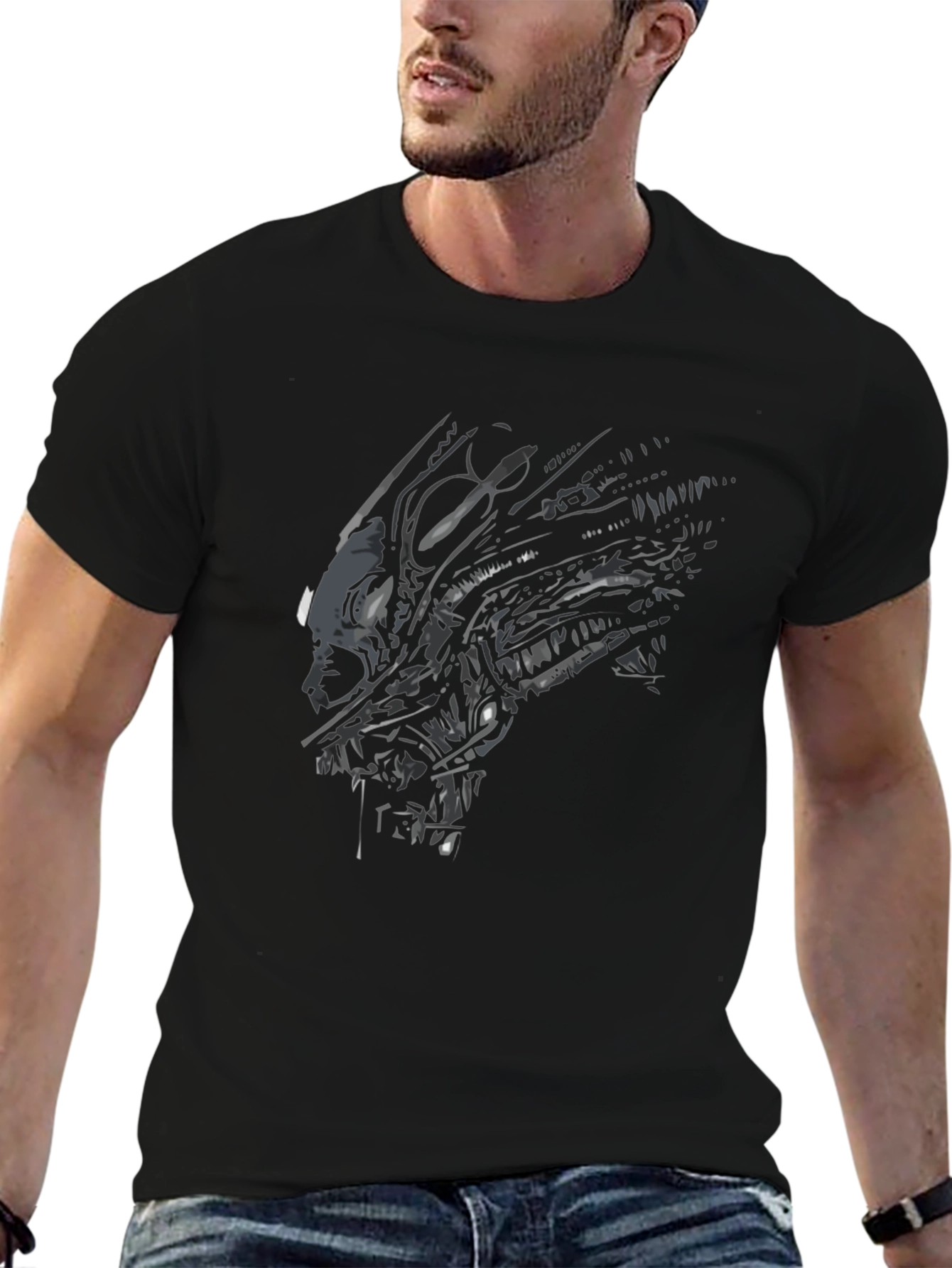 Alien Xenomorph Graphic Print Black T-Shirt