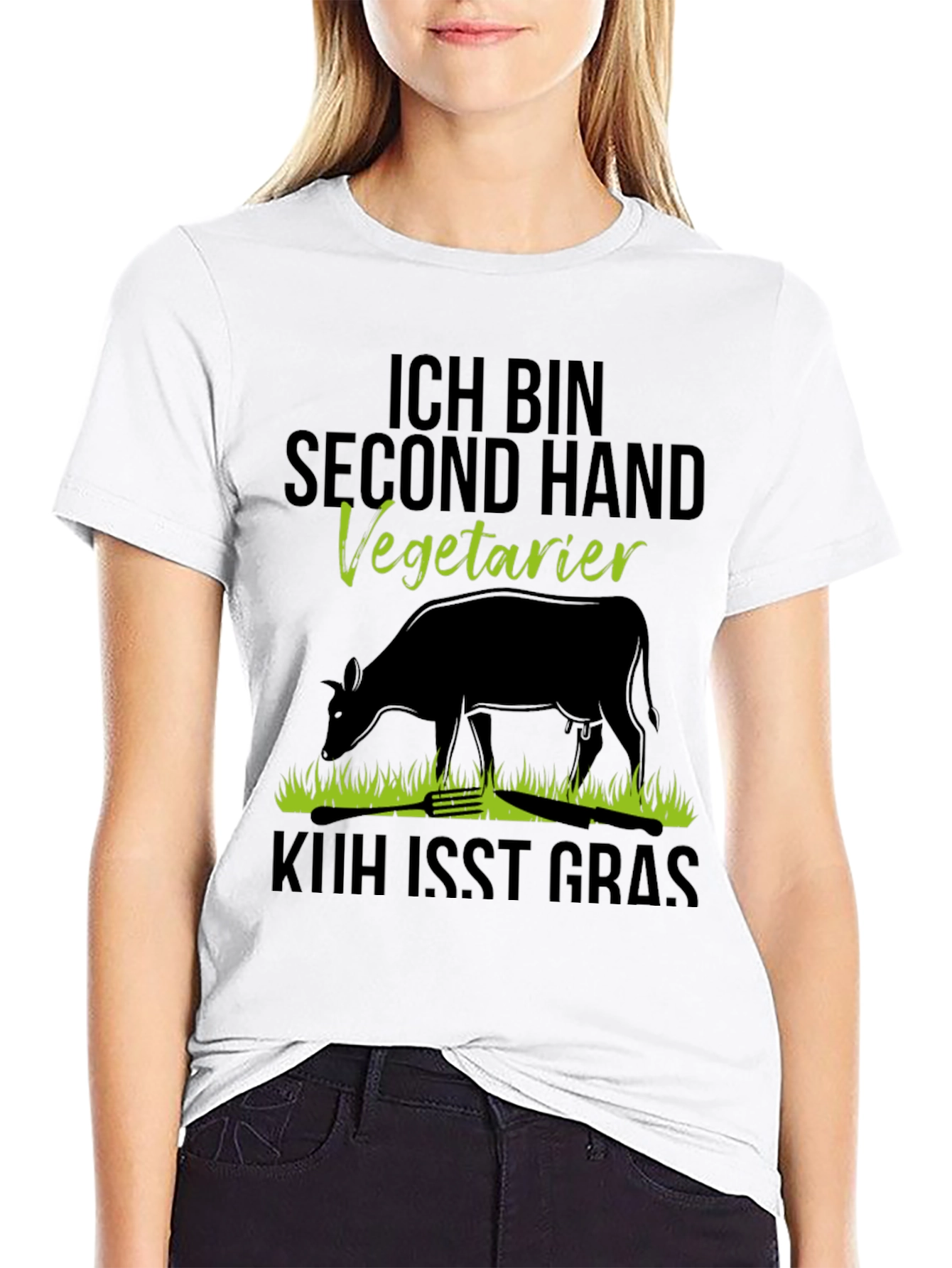 Second Hand Vegetarian T-Shirt - Novelty Cow Design