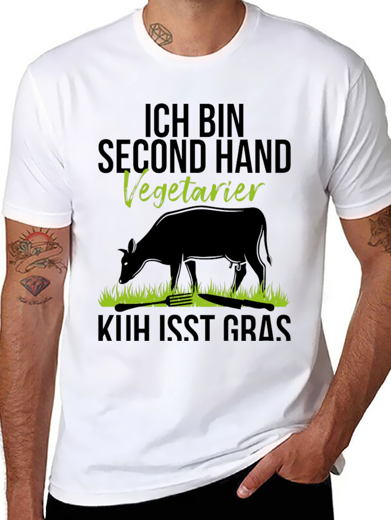 Second Hand Vegetarian T-Shirt - Novelty Cow Design