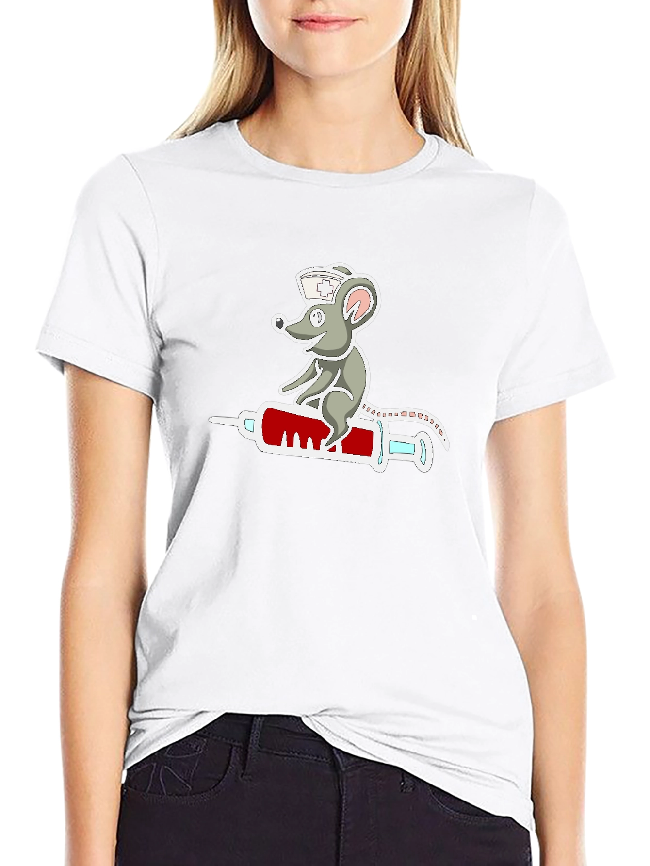 Nurse Mouse Syringe T-Shirt - Funny Cartoon Design