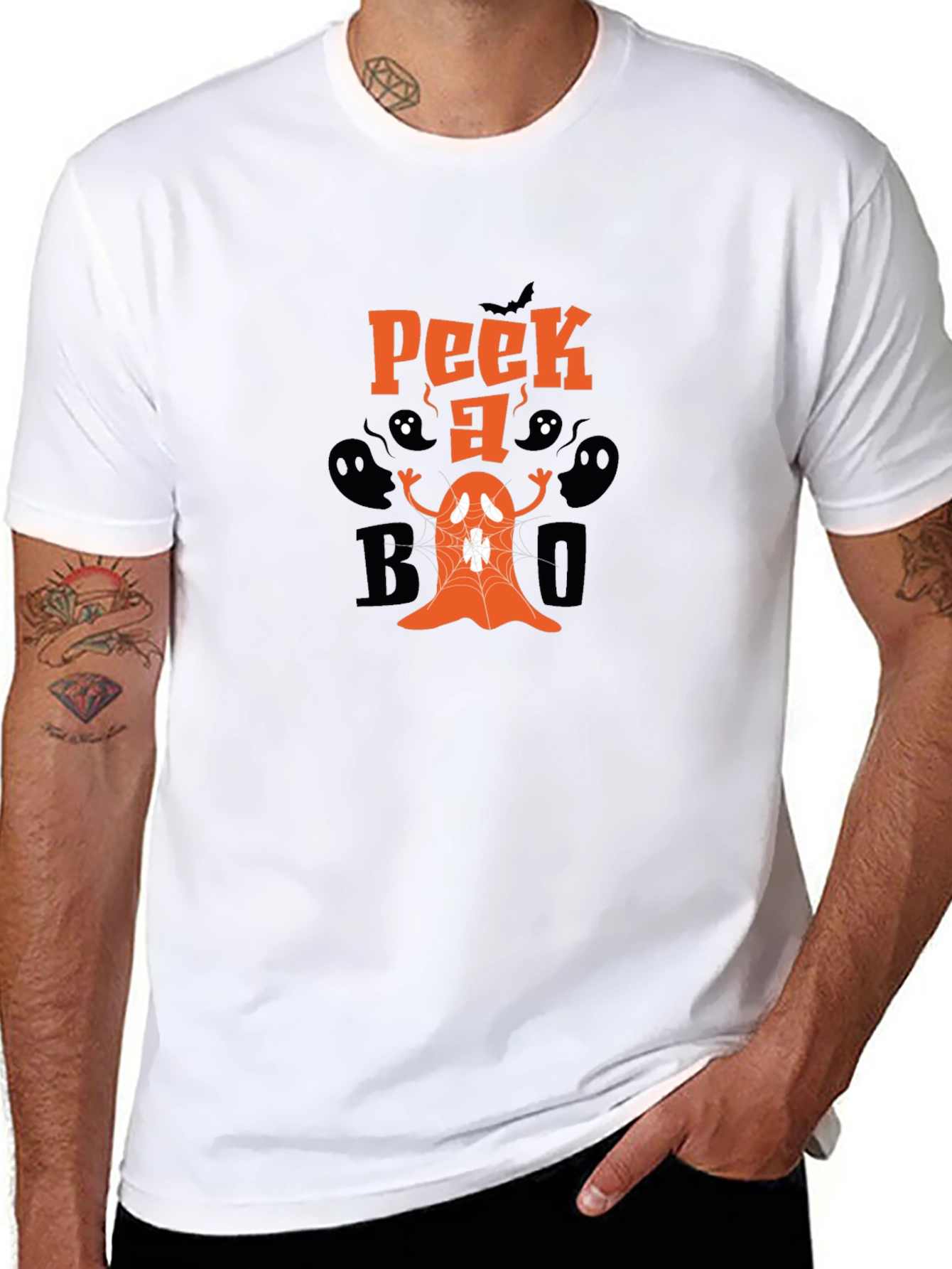 Spooky Peek-a-Boo Ghost Graphic Tee - Halloween Fun!