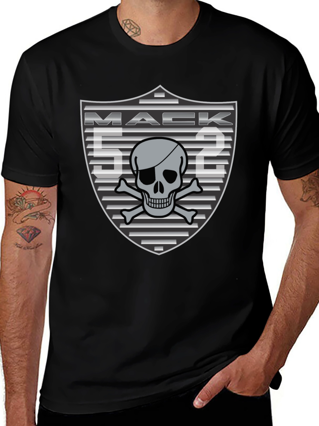 Mack 52 Skull and Crossbones Black T-Shirt