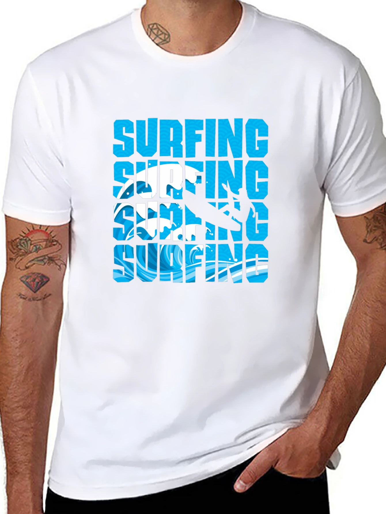 Surfing Graphic Tee - Black Cotton T-Shirt