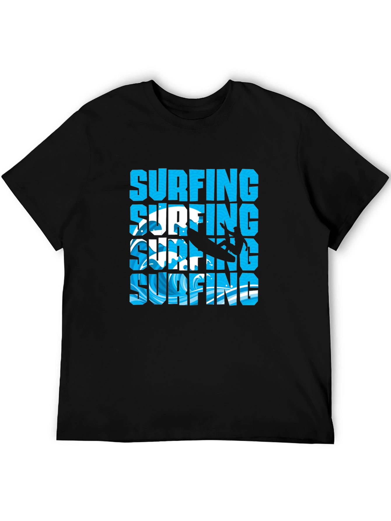Surfing Graphic Tee - Black Cotton T-Shirt