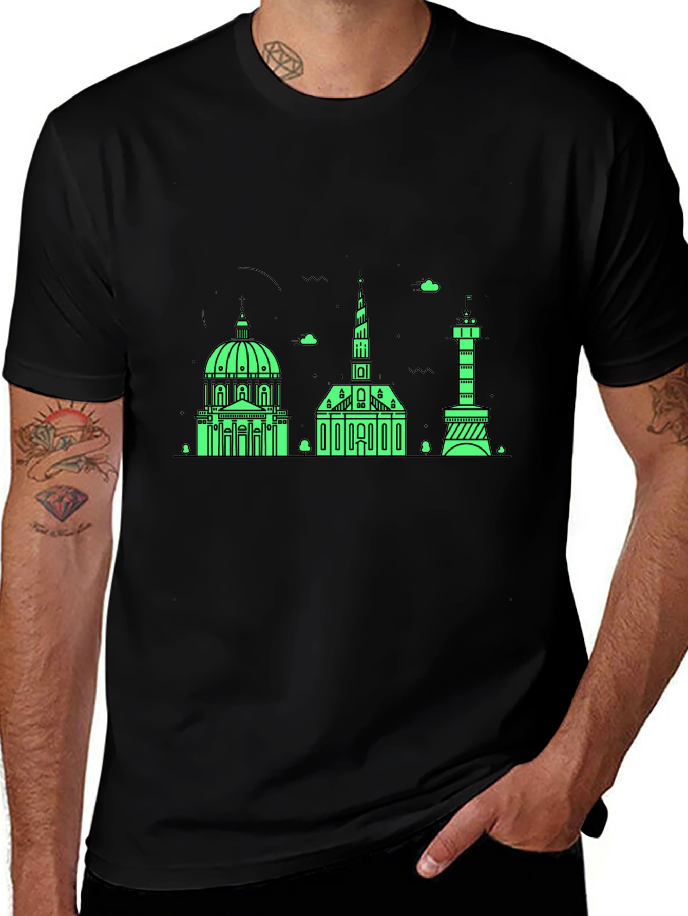 Copenhagen Skyline Graphic Tee - Black