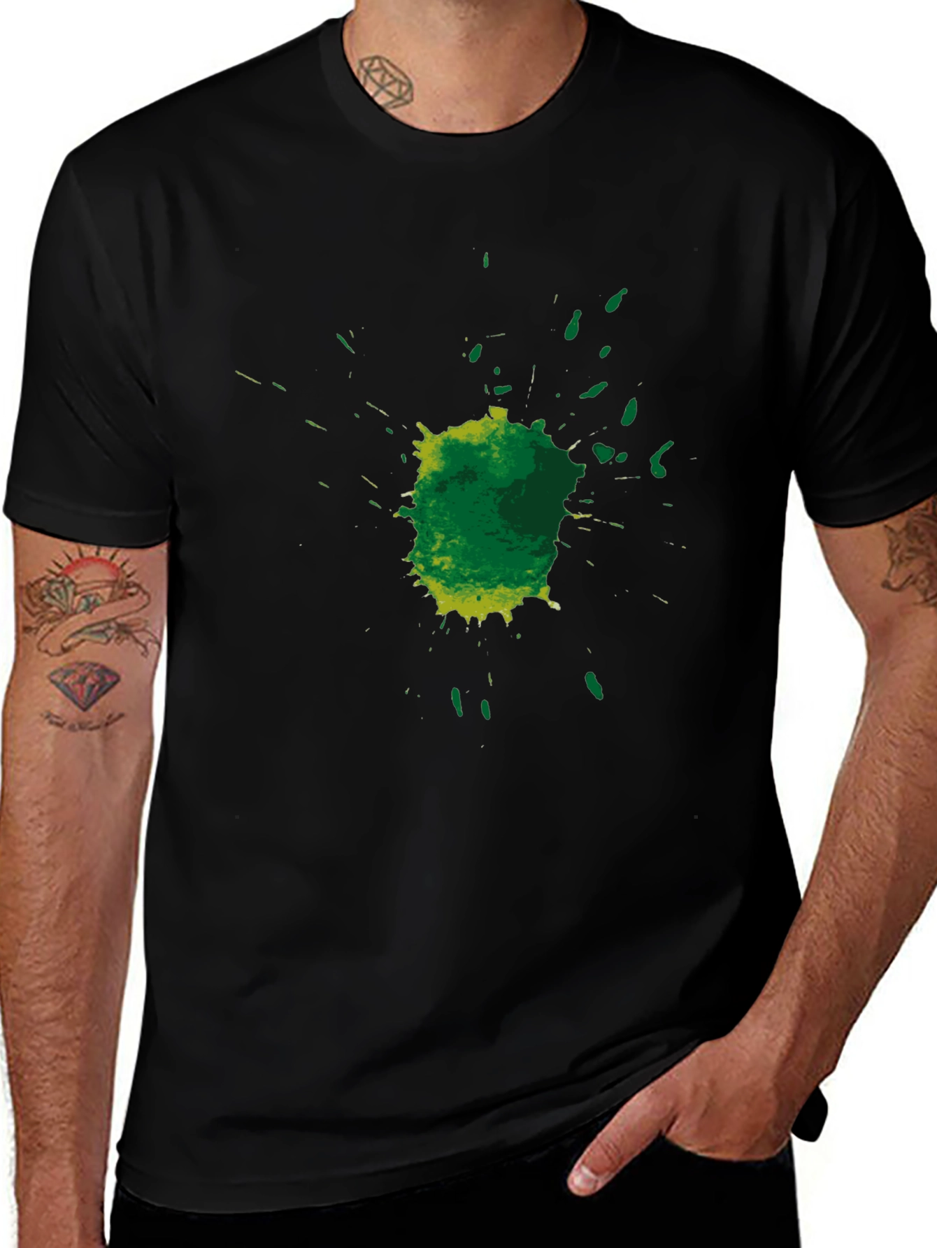 Green Splatter Graphic Tee - Mens Black T-Shirt