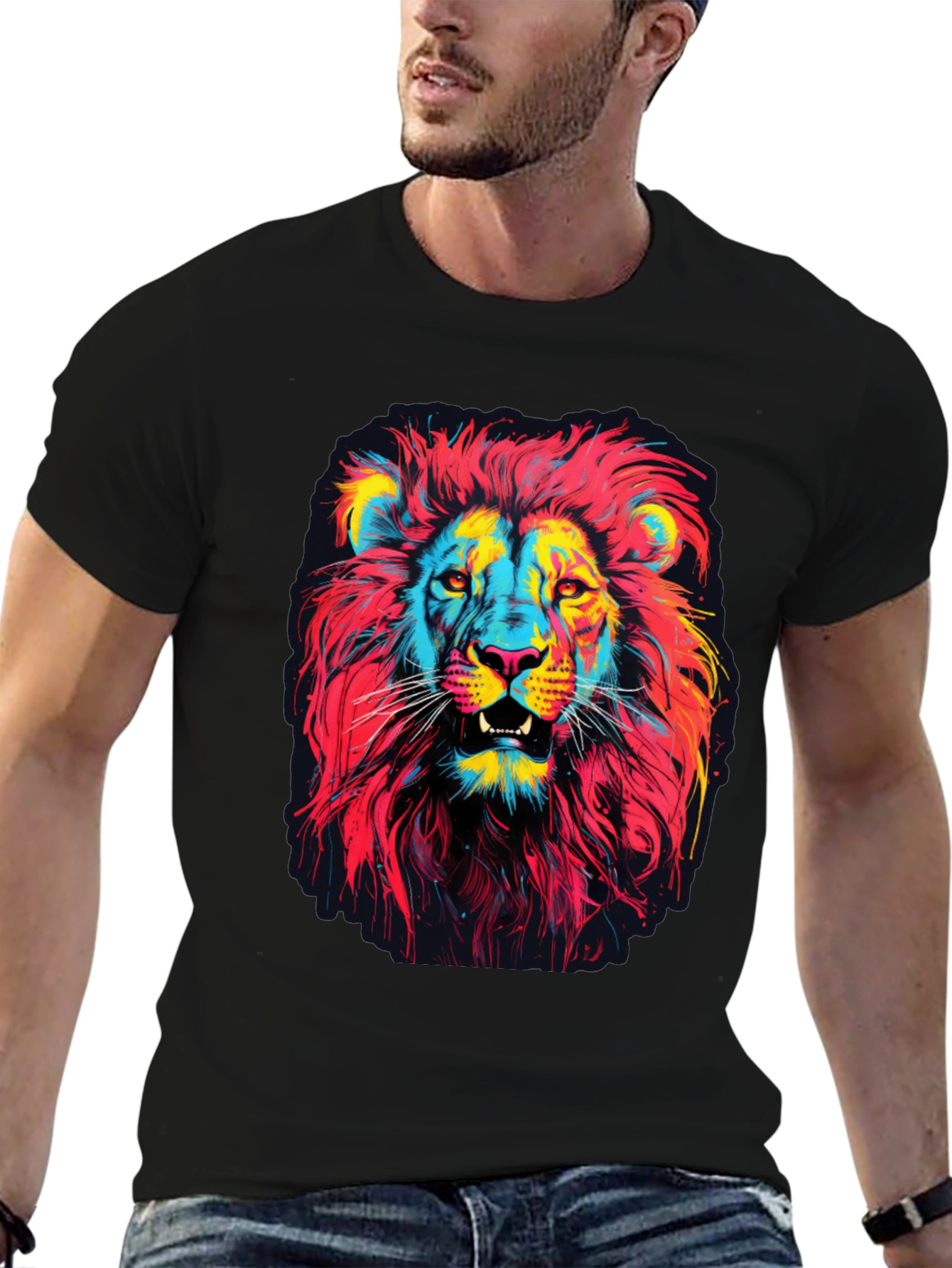 Vibrant Lion Graphic Print Mens T-Shirt