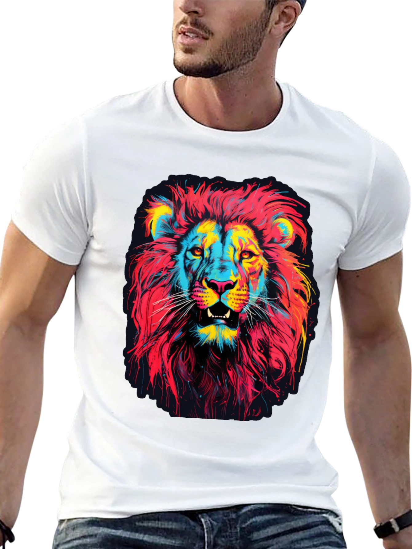 Vibrant Lion Graphic Print Mens T-Shirt