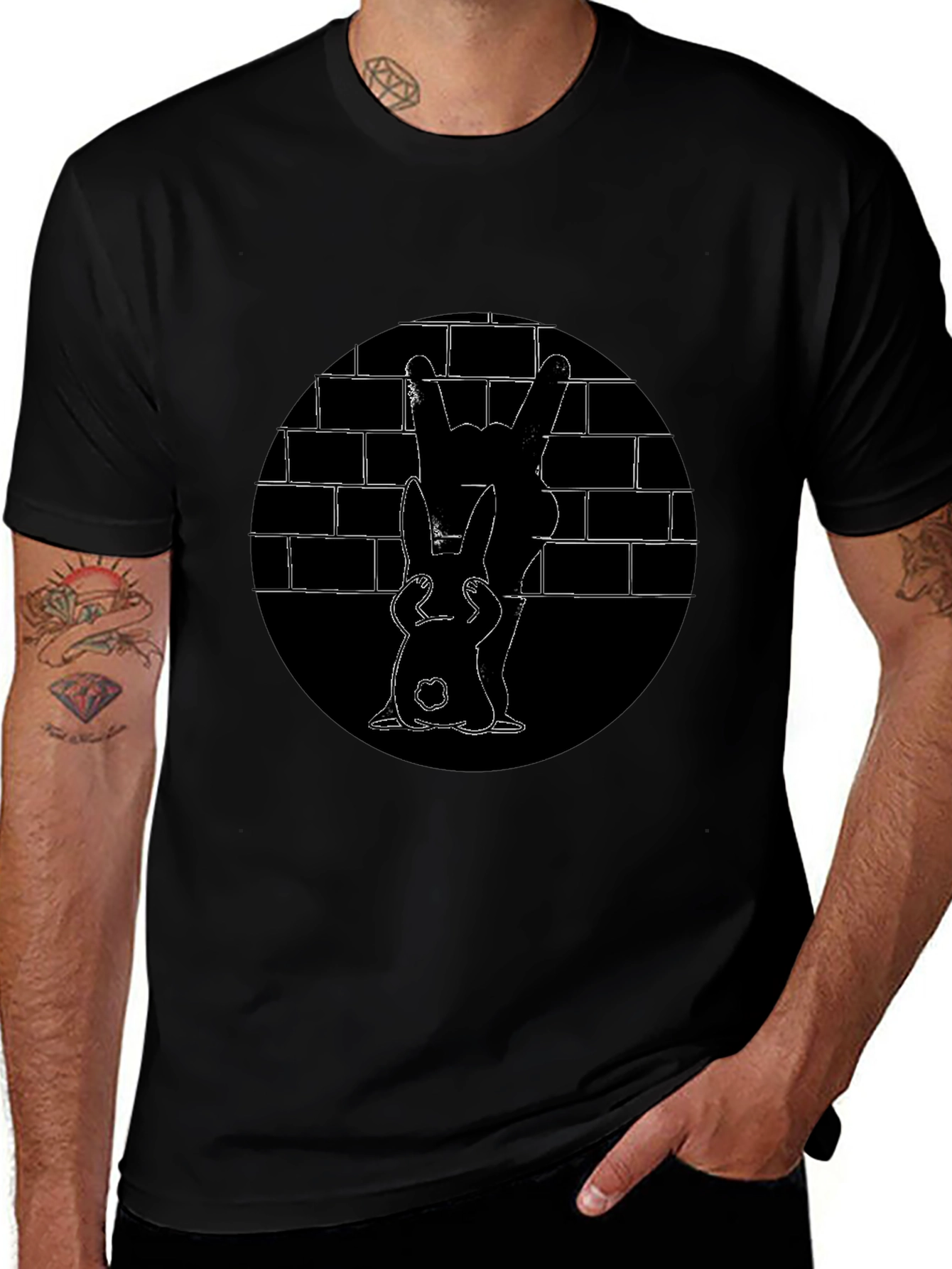Black Bunny Brick Wall Graphic Tee