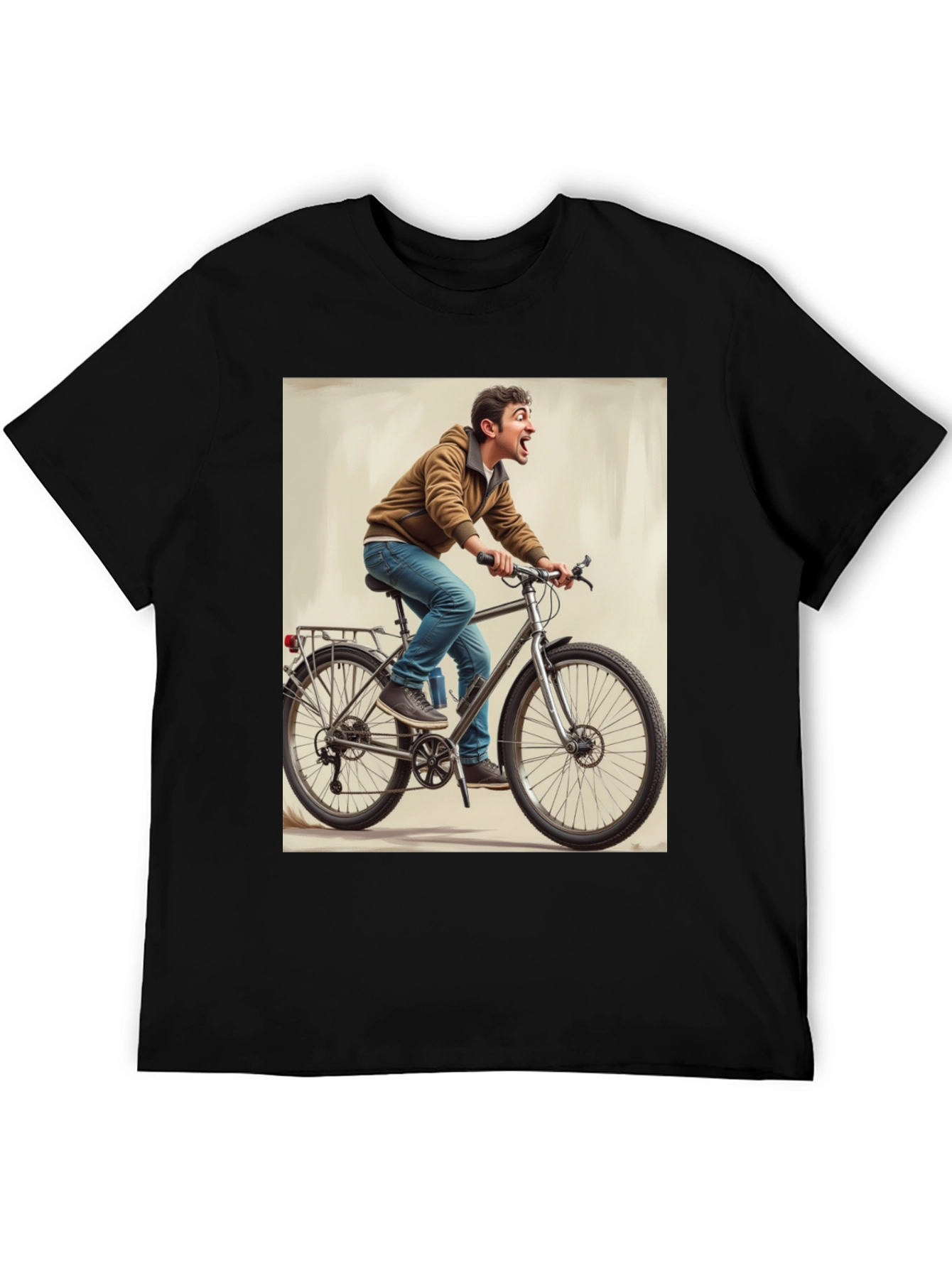 Funny Man on Bike Graphic Tee - Black
