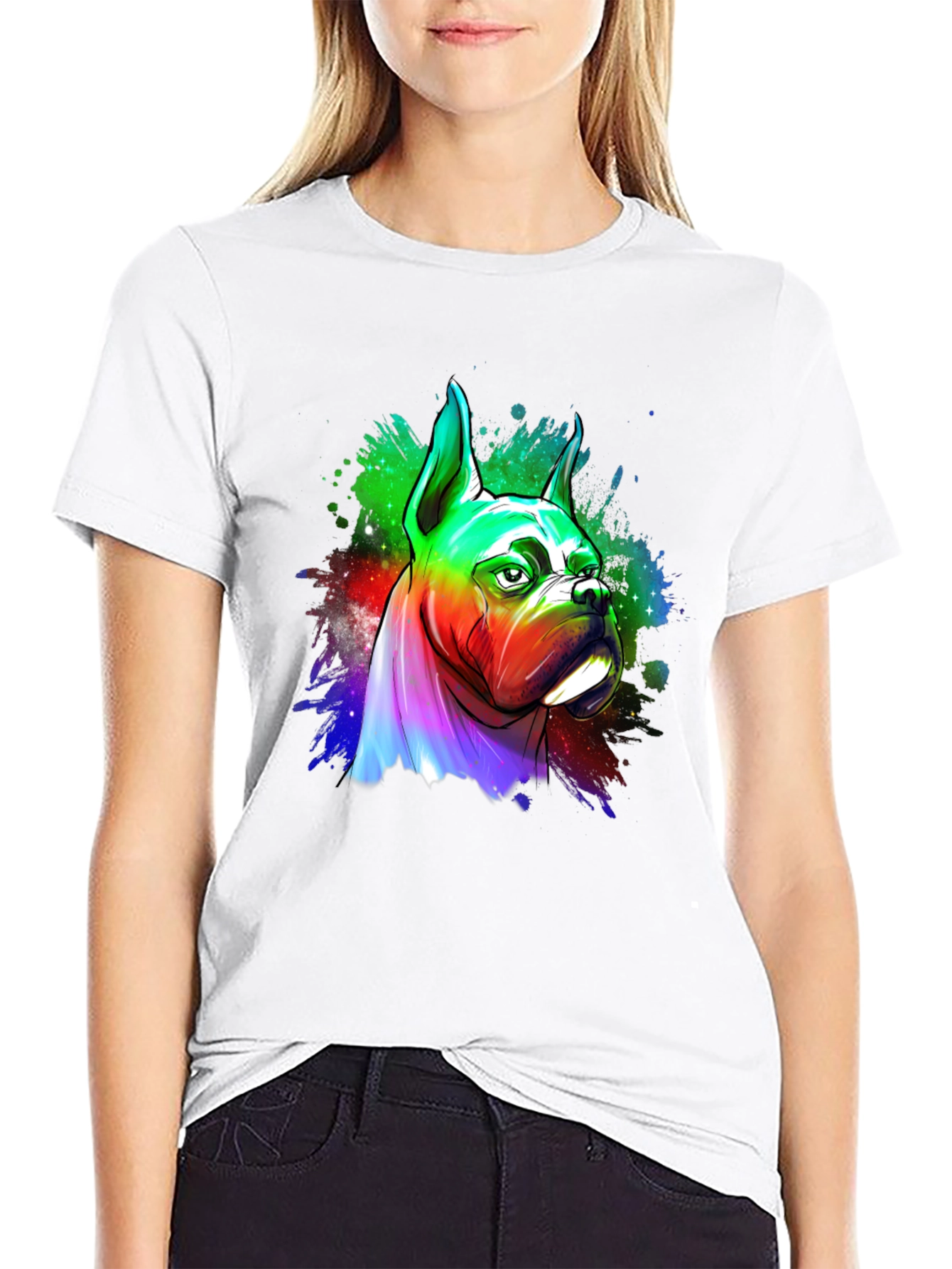 Rainbow Boxer Dog Graphic Tee - Unique Art T-Shirt