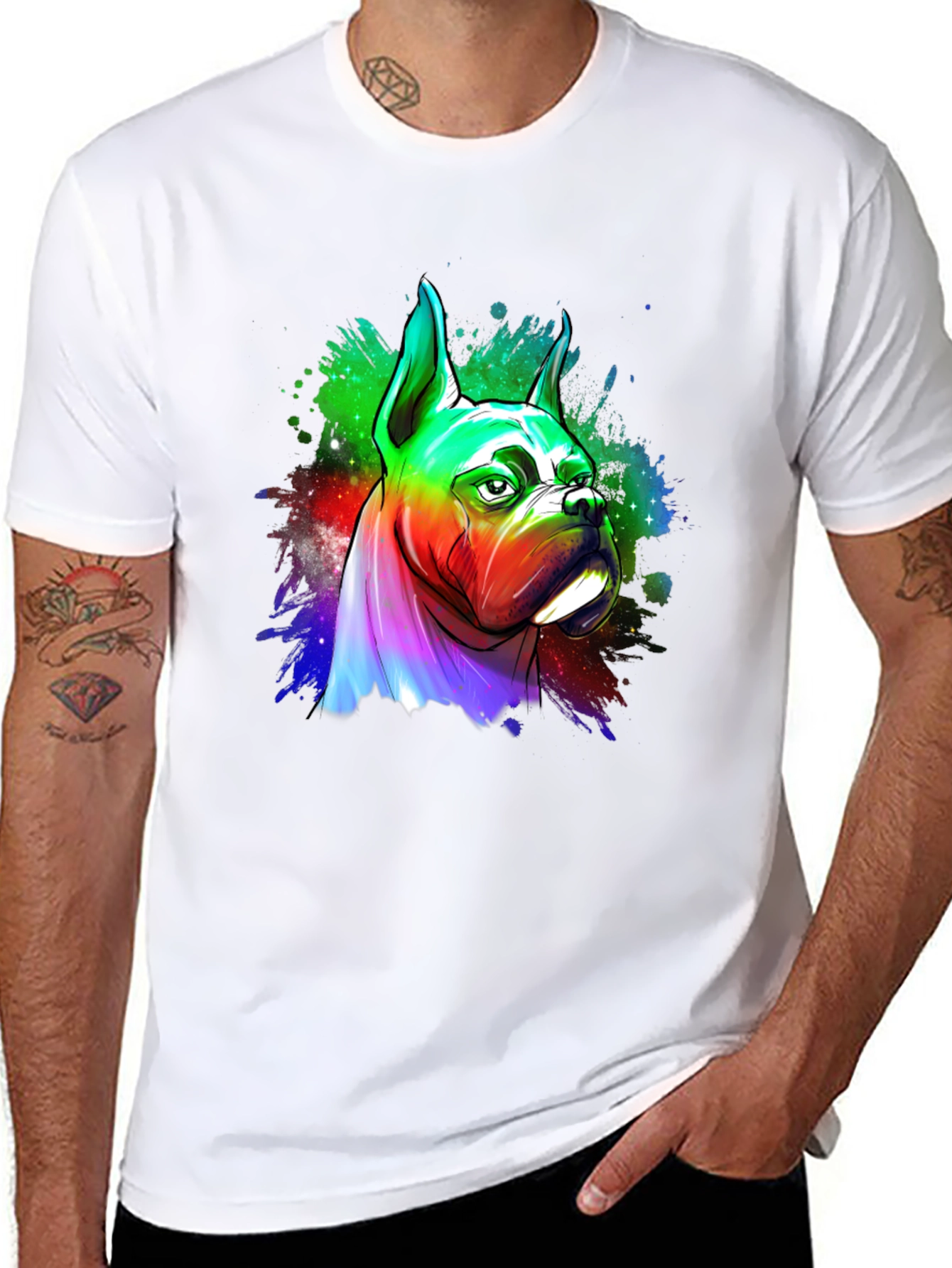 Rainbow Boxer Dog Graphic Tee - Unique Art T-Shirt