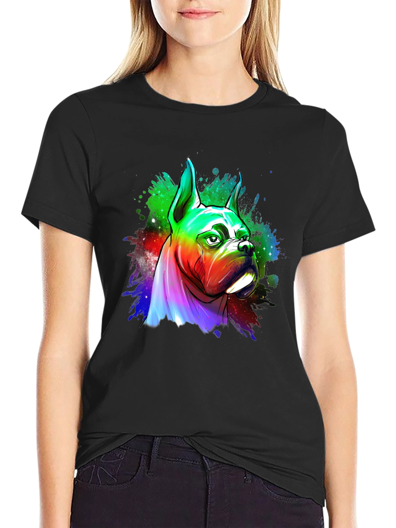 Rainbow Boxer Dog Graphic Tee - Unique Art T-Shirt