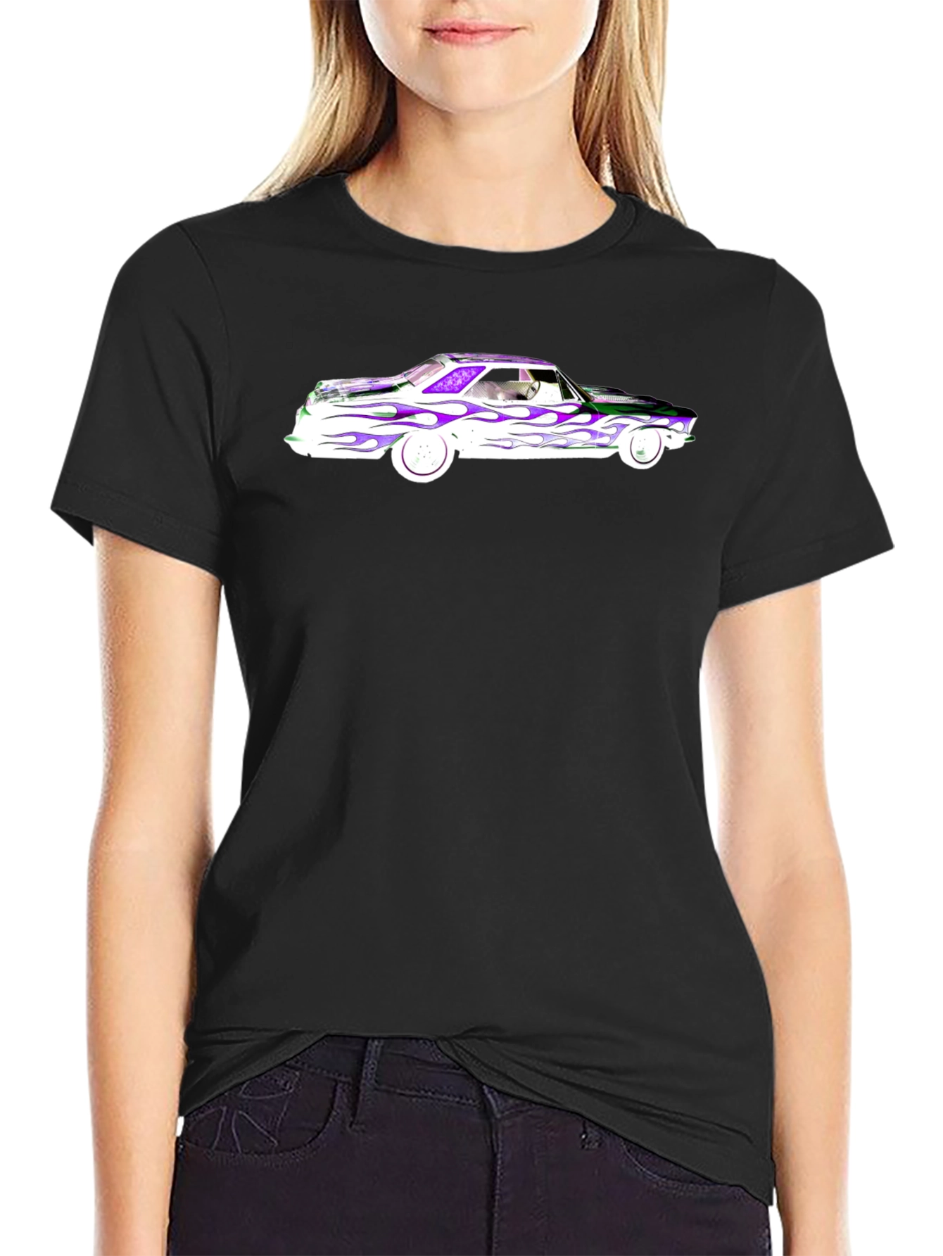 Flamed Car Graphic T-Shirt - Cool Black Tee