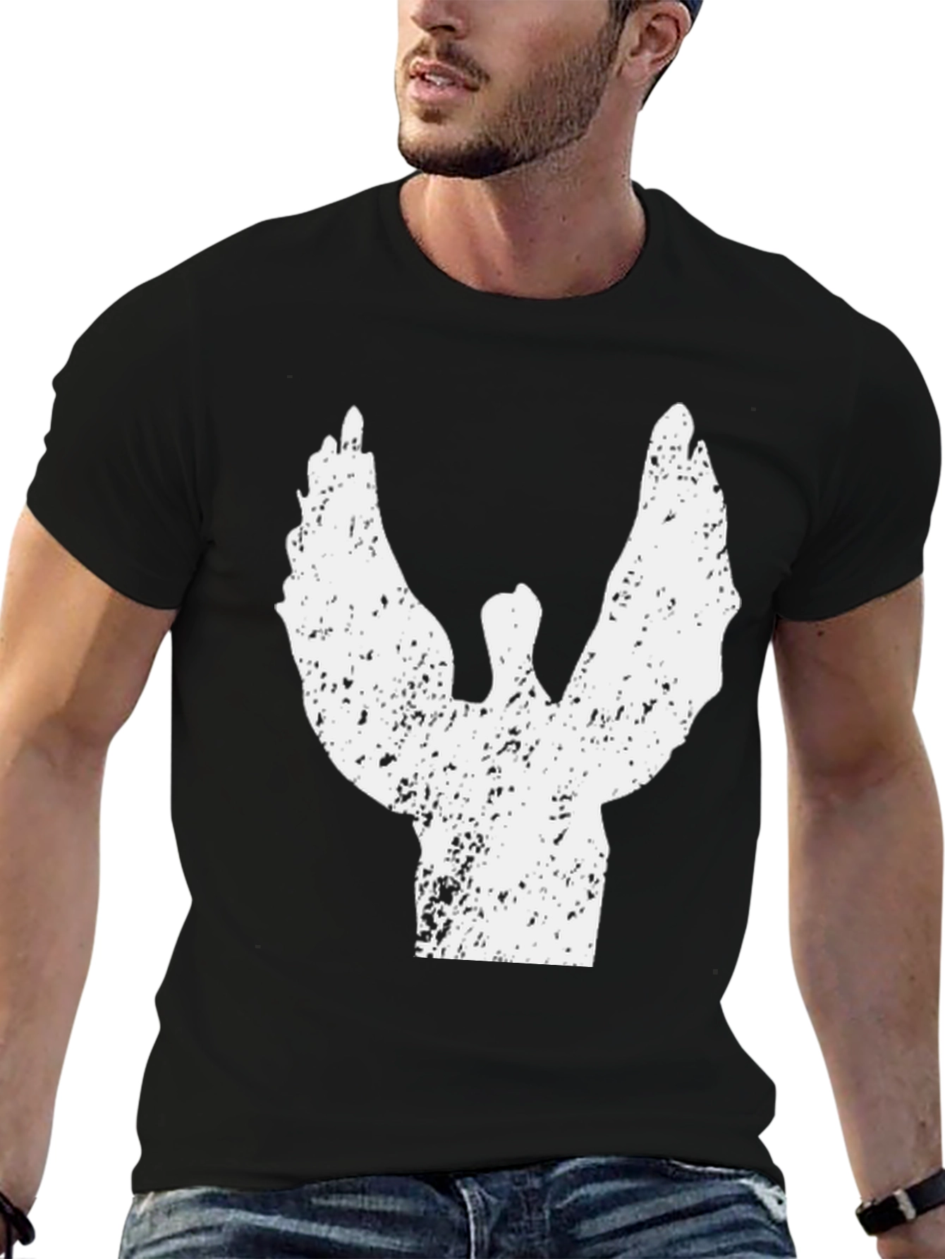 Grunge Angel Wings Graphic Black Tee