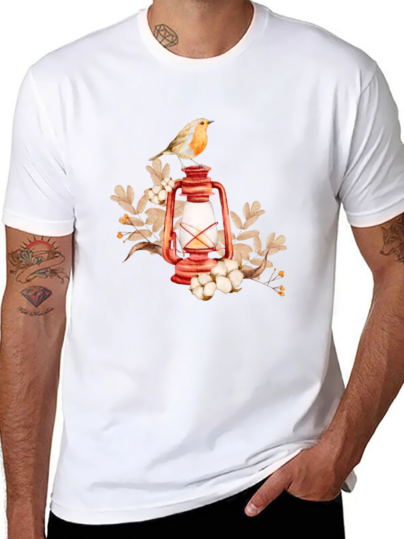 Bird on Lantern Graphic Tee - Black