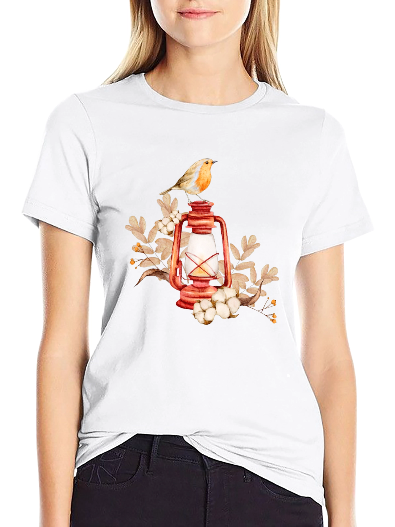 Bird on Lantern Graphic Tee - Black