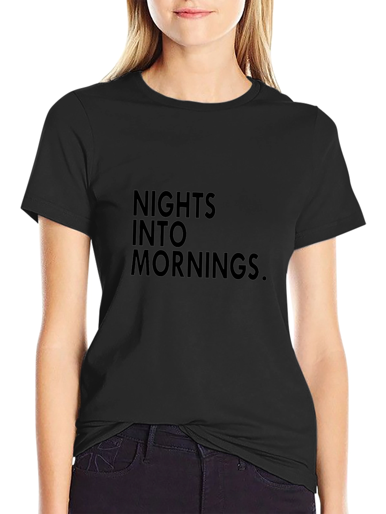 Nights Into Mornings Black Graphic T-Shirt