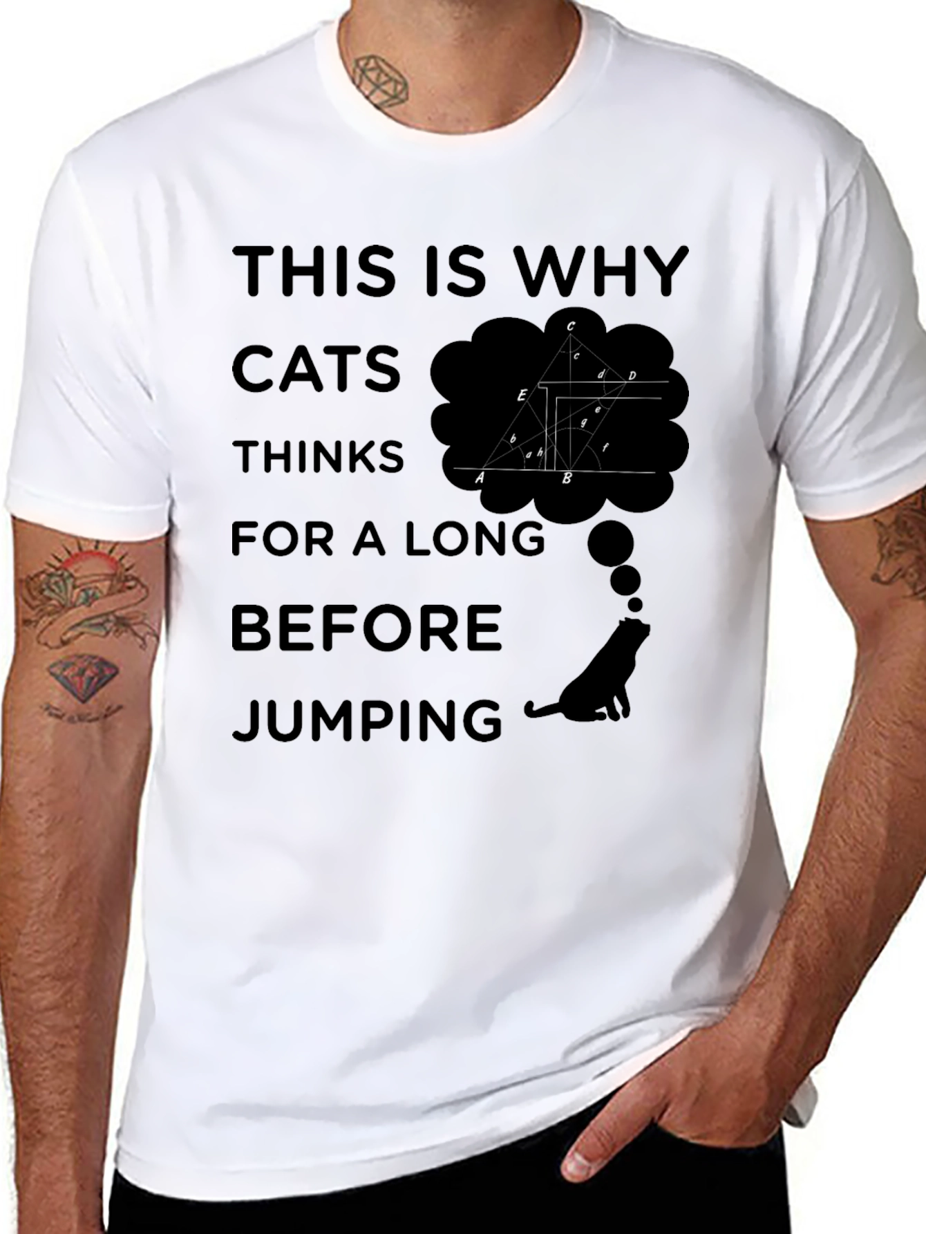 Cats Think Black Graphic T-Shirt - Why Cats Jump